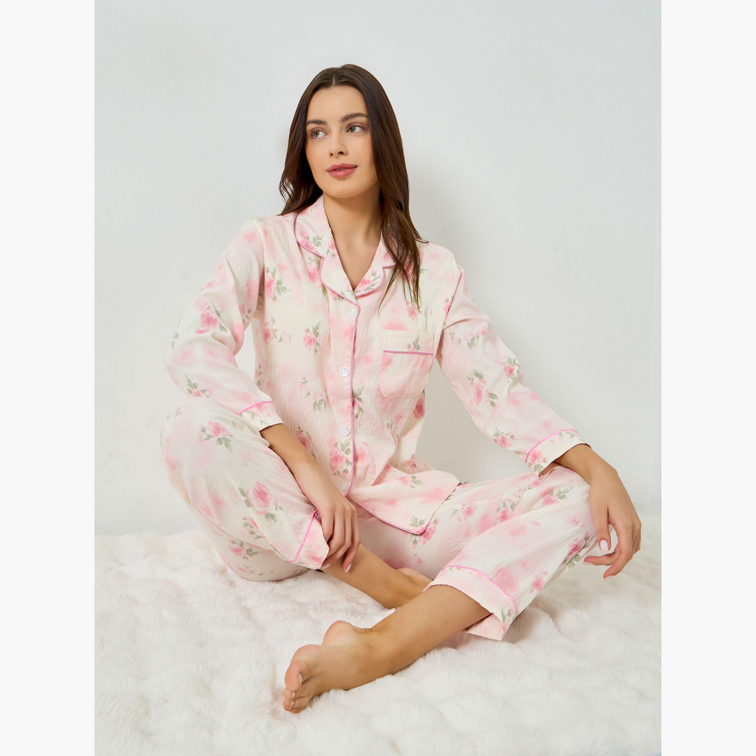 مجموعة من بيجاما وقميص بطبعة زهور وأكمام طويلة-women-clothing-nightwear-pyjamas-longsets-image-2