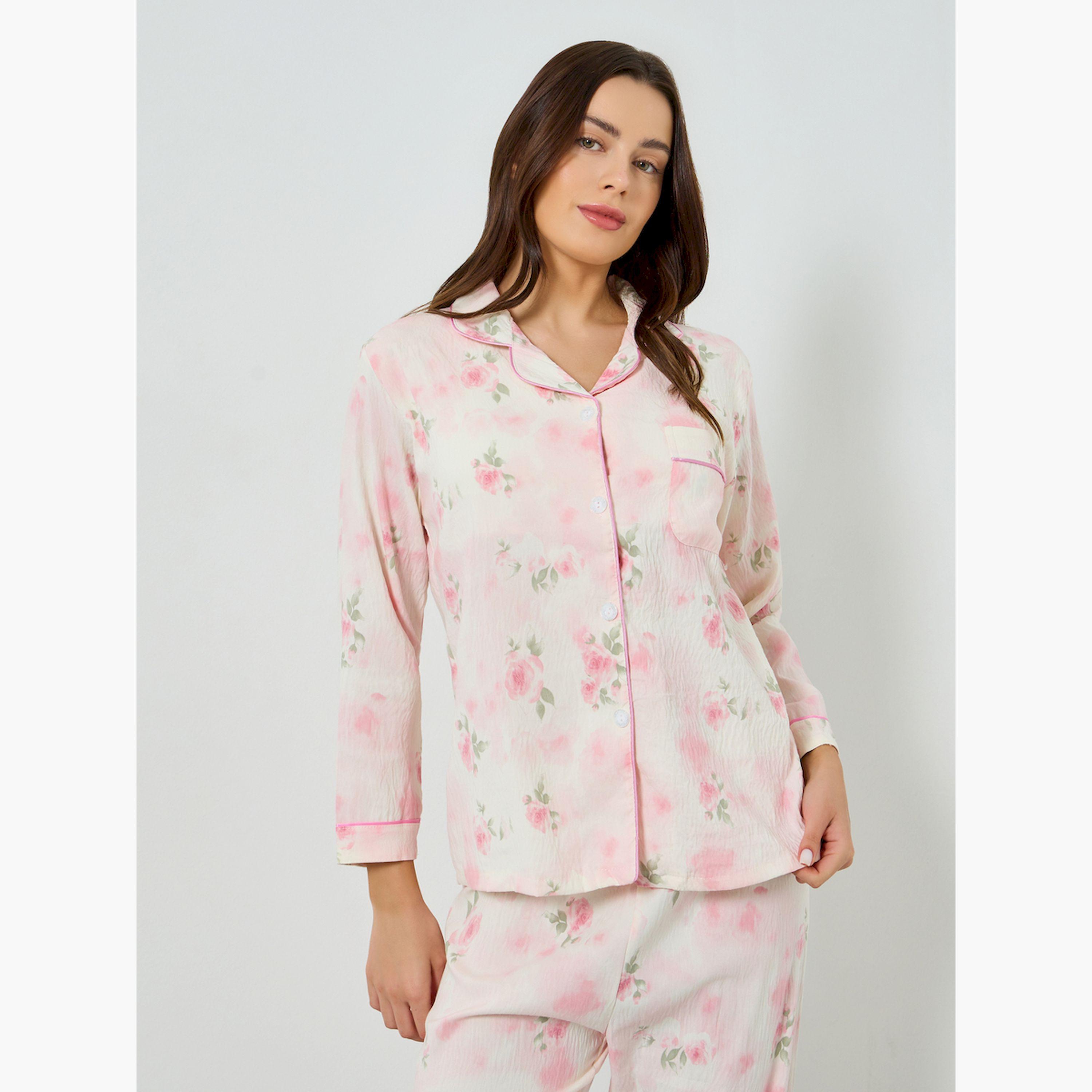 Styli Floral Print Long Sleeve Shirt and Pyjama Set-women-clothing-nightwear-pyjamas-longsets-image-3
