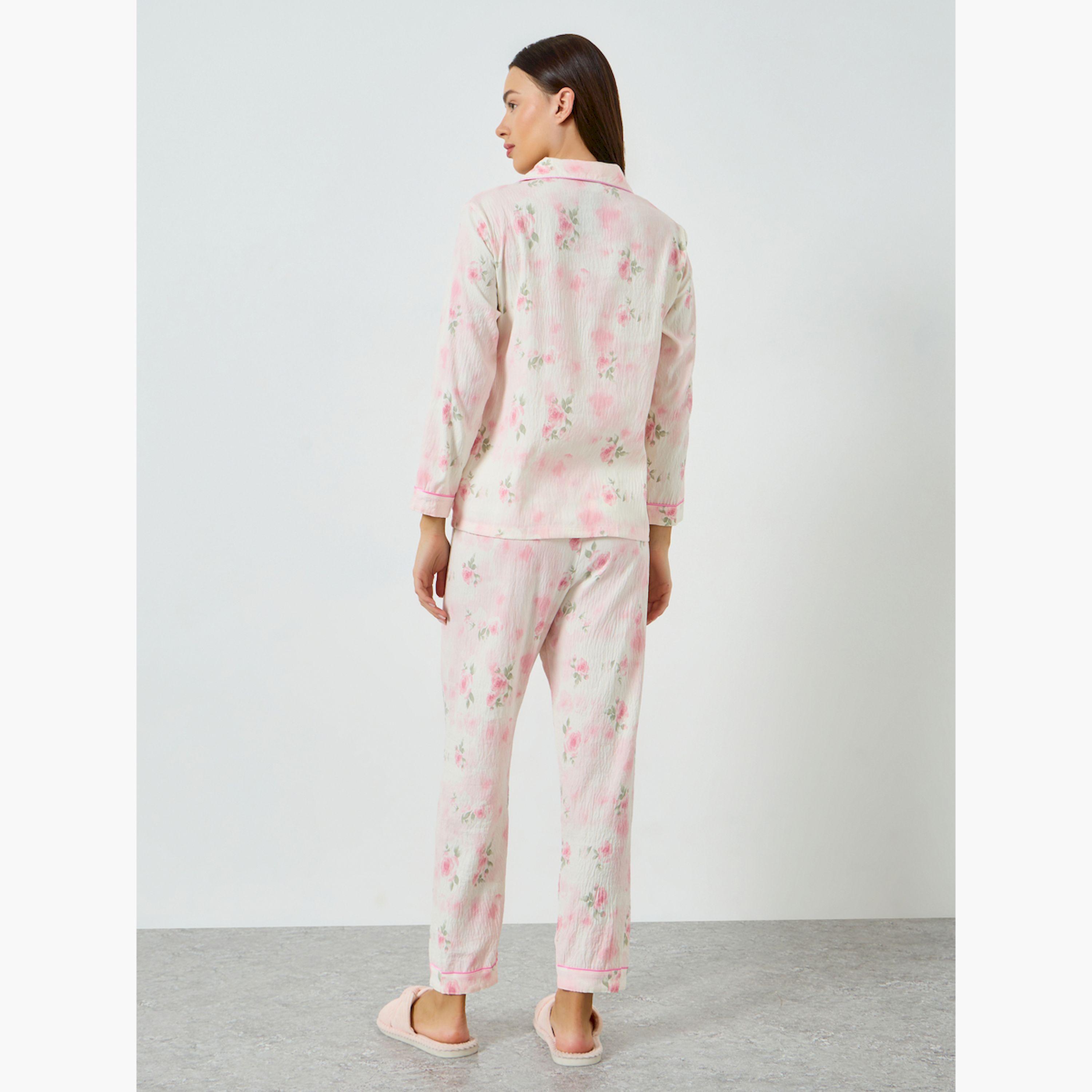 Styli Floral Print Long Sleeve Shirt and Pyjama Set-women-clothing-nightwear-pyjamas-longsets-image-4