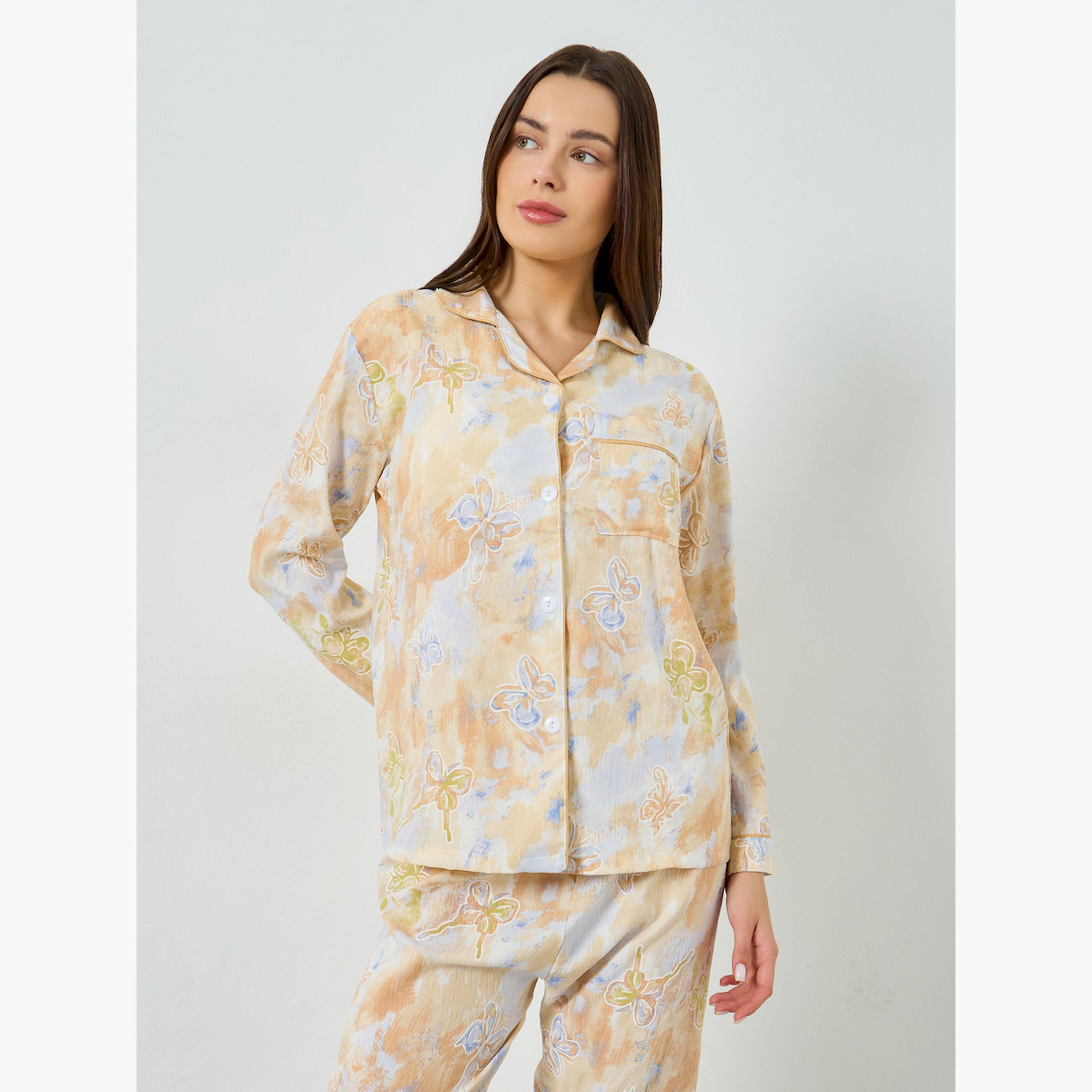 Styli Butterfly Print Long Sleeve Shirt and Pyjama Set-women-clothing-nightwear-pyjamas-longsets-image-3