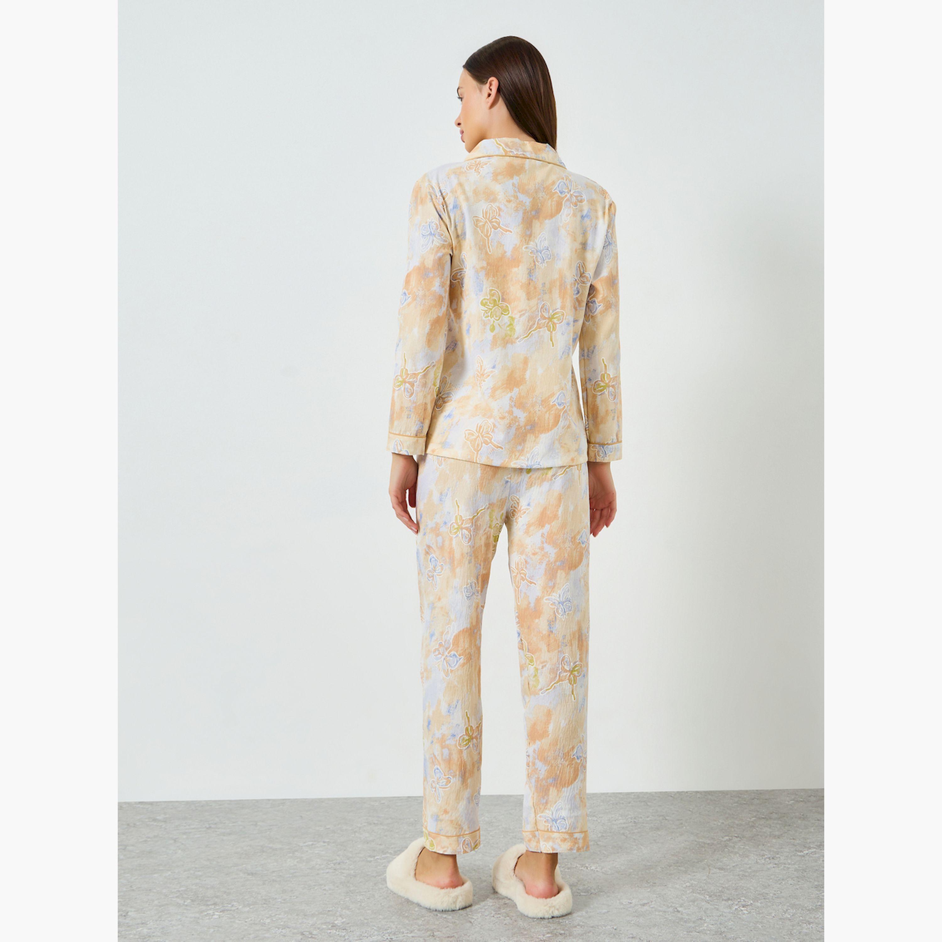 Styli Butterfly Print Long Sleeve Shirt and Pyjama Set-women-clothing-nightwear-pyjamas-longsets-image-4