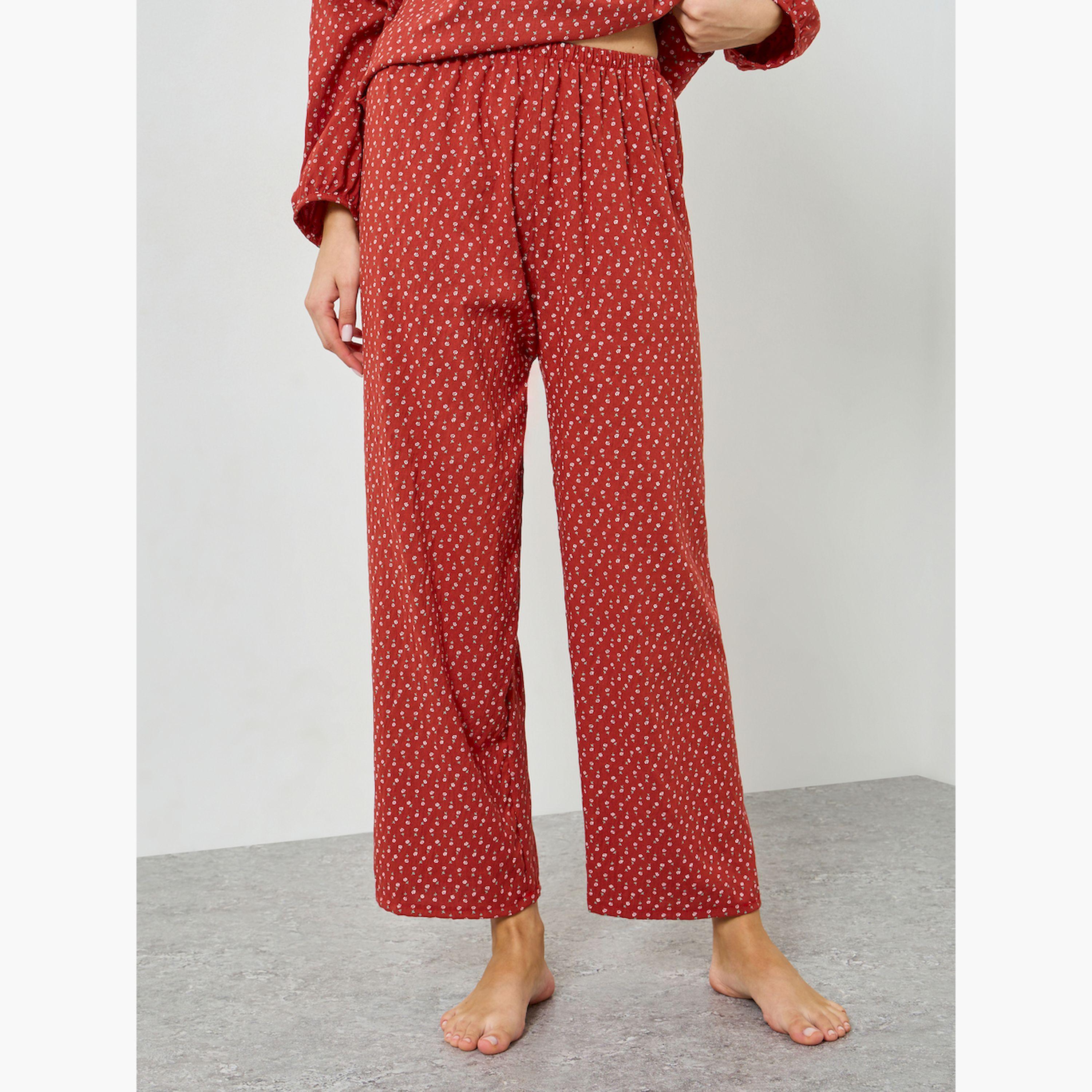 مجموعة من بيجاما وبلوزة بطبعة زهور وياقة دانتيل-women-clothing-nightwear-pyjamas-longsets-image-4