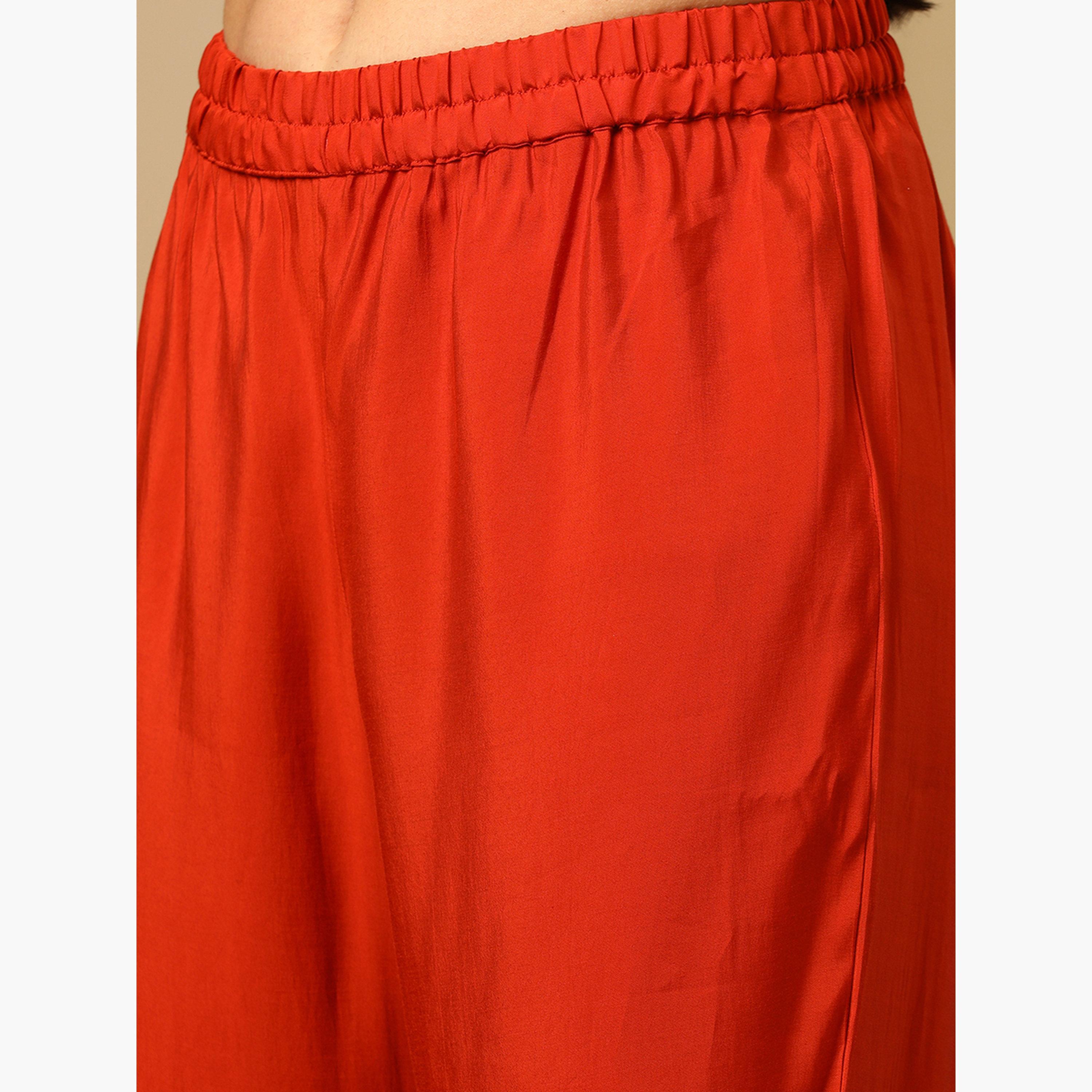 طقم منسق من تونيك وبنطال غارارا وتفاصيل ترتر ودوباتا للنساء-women-clothing-ethnicwear-kurtasets-image-5