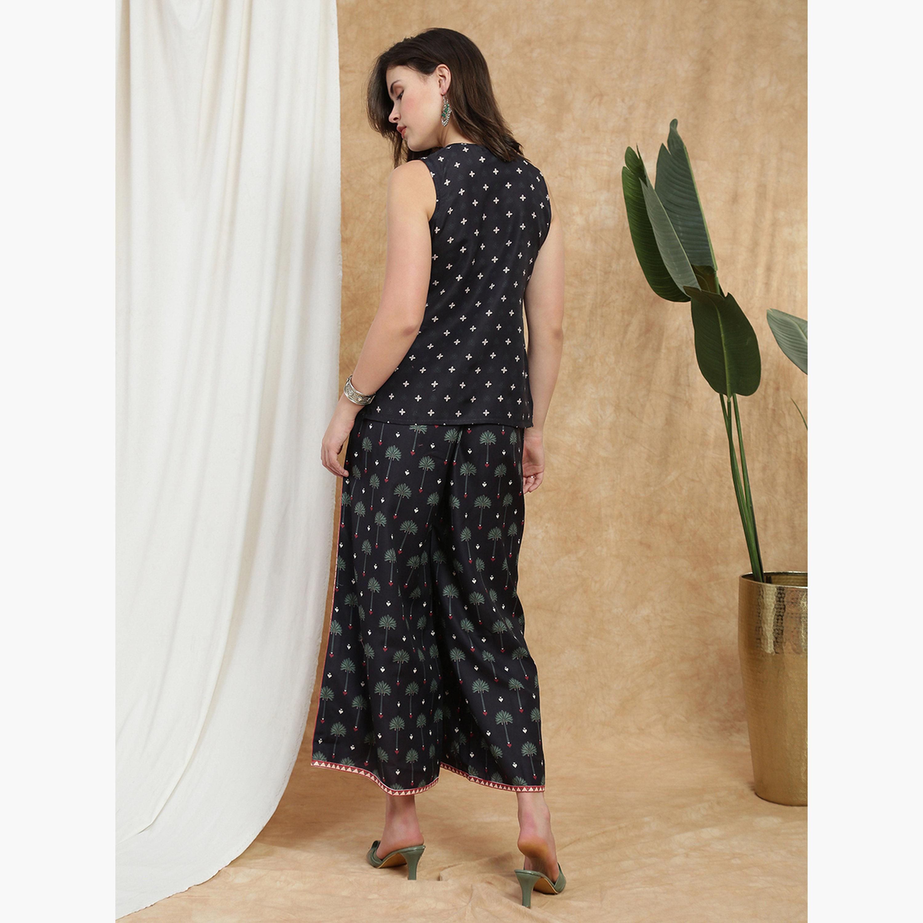 طقم تونيك بياقة مستديرة مع بنطلون بالازو-women-clothing-coordsets-image-2