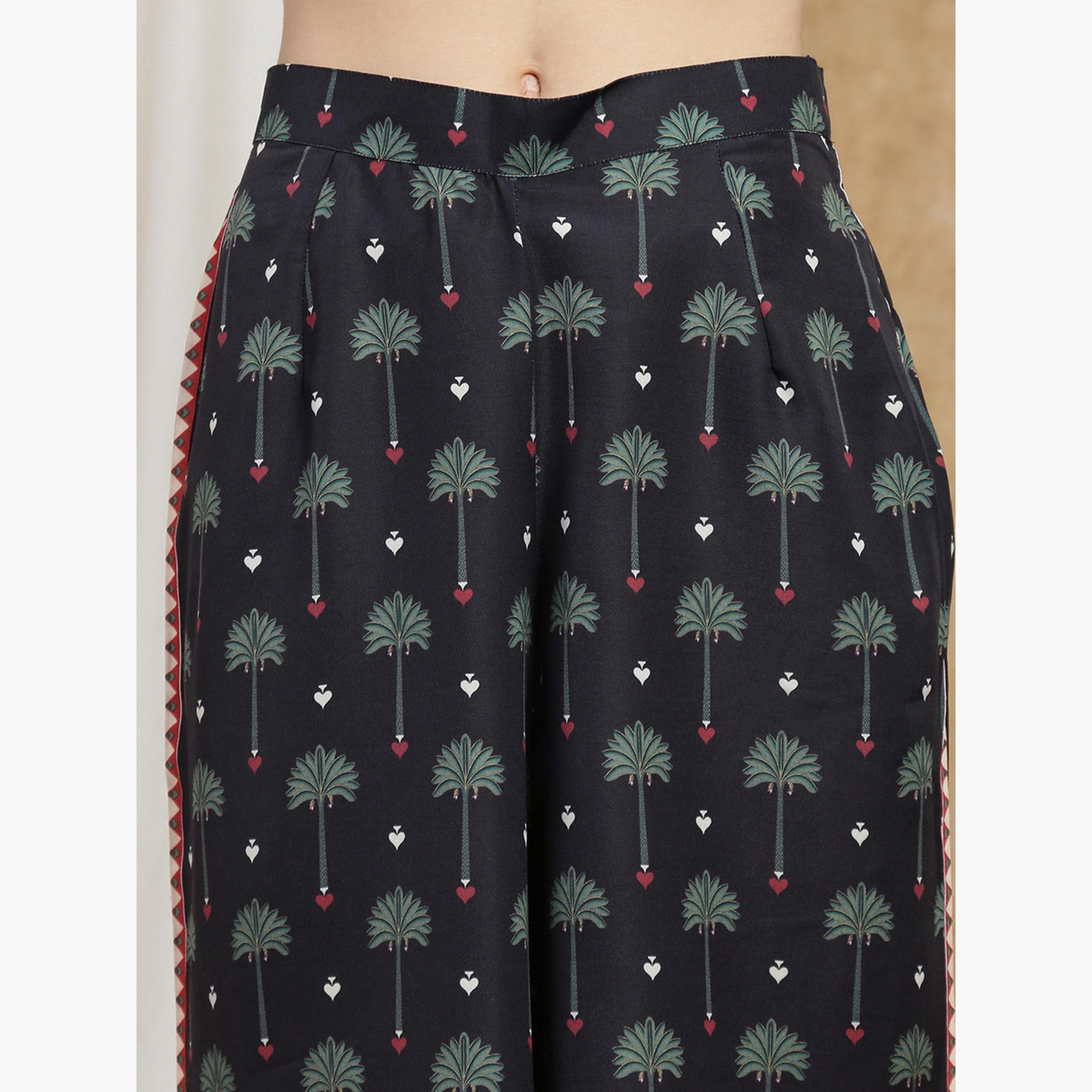 طقم تونيك بياقة مستديرة مع بنطلون بالازو-women-clothing-coordsets-image-5