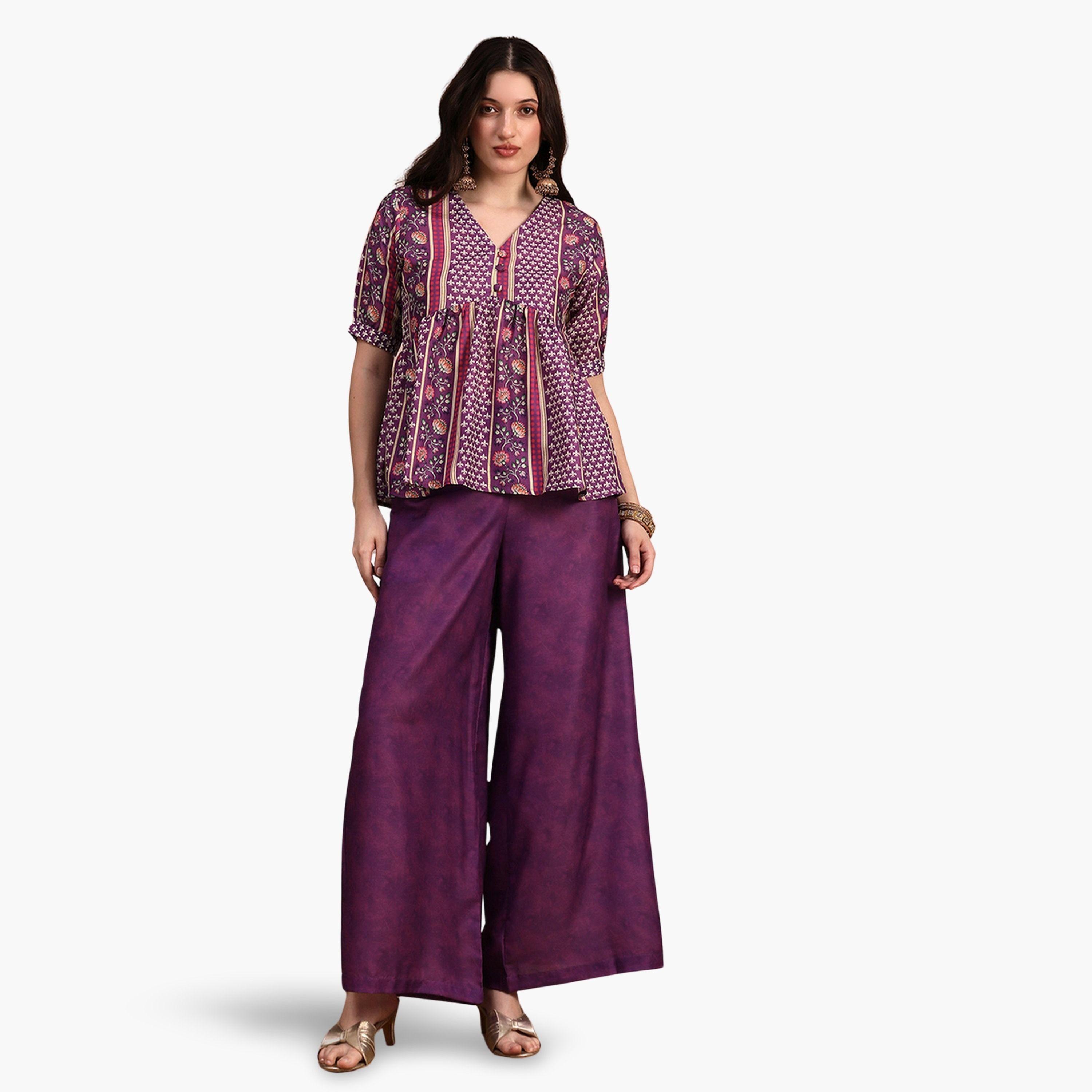طقم منسق من تونيك وبنطال واسع الأرجل بطبعة عرقية-women-clothing-coordsets-image-1