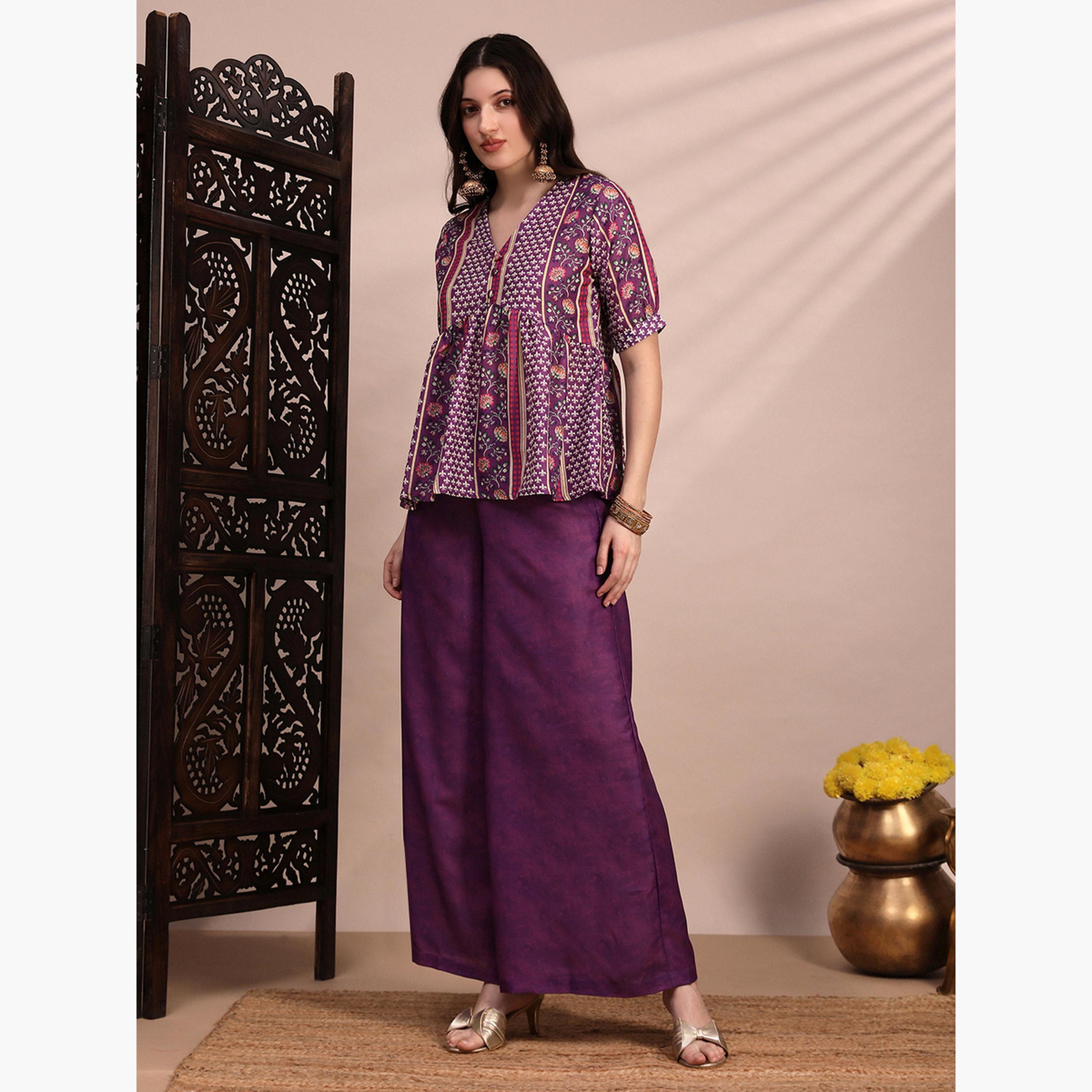طقم منسق من تونيك وبنطال واسع الأرجل بطبعة عرقية-women-clothing-coordsets-image-2
