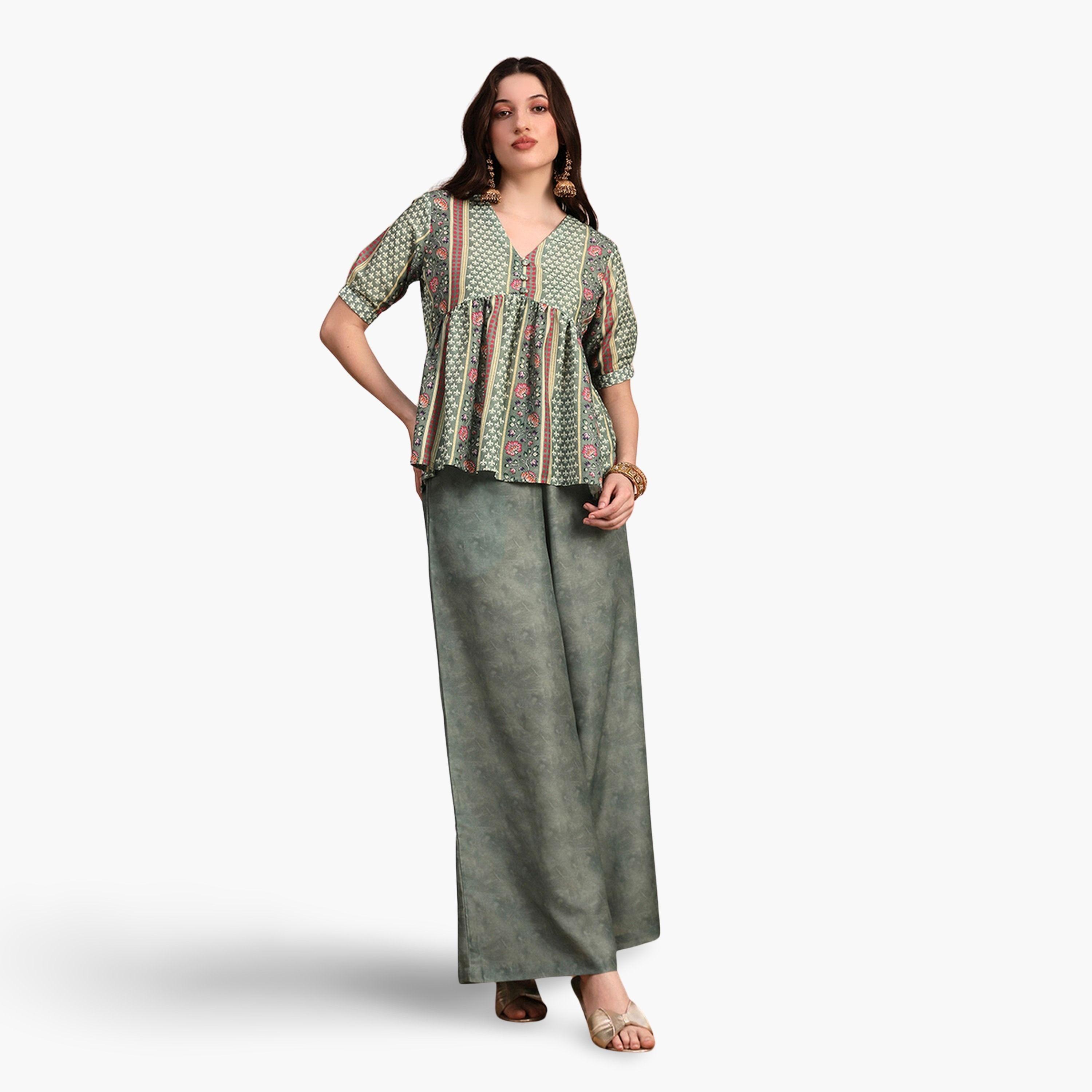 طقم منسق من تونيك وبنطال واسع الأرجل بطبعة عرقية-women-clothing-coordsets-image-1