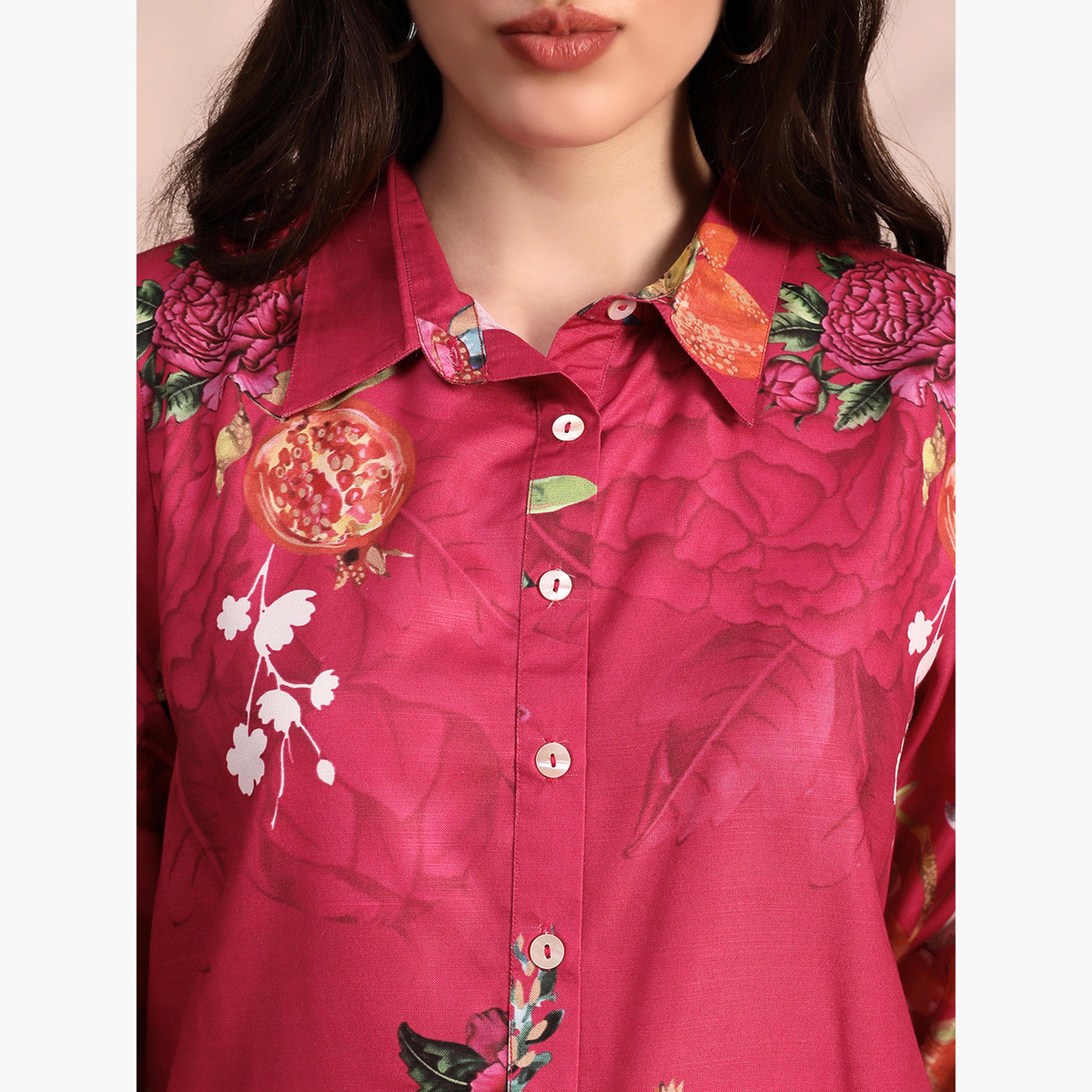 طقم قميص بياقة مطبوع بزهور وبنطلون-women-clothing-coordsets-image-4