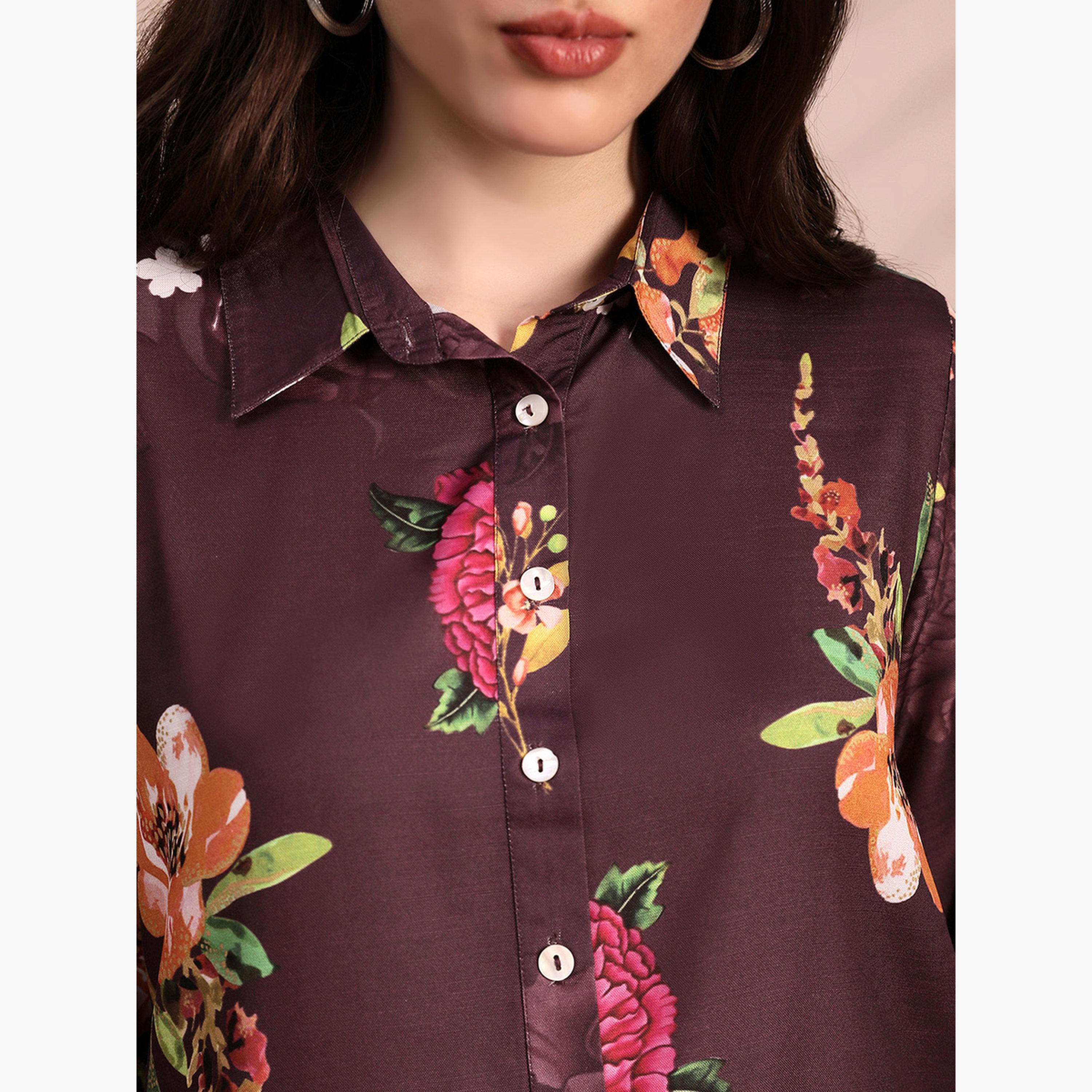 طقم قميص بياقة مطبوع بزهور وبنطلون-women-clothing-coordsets-image-4