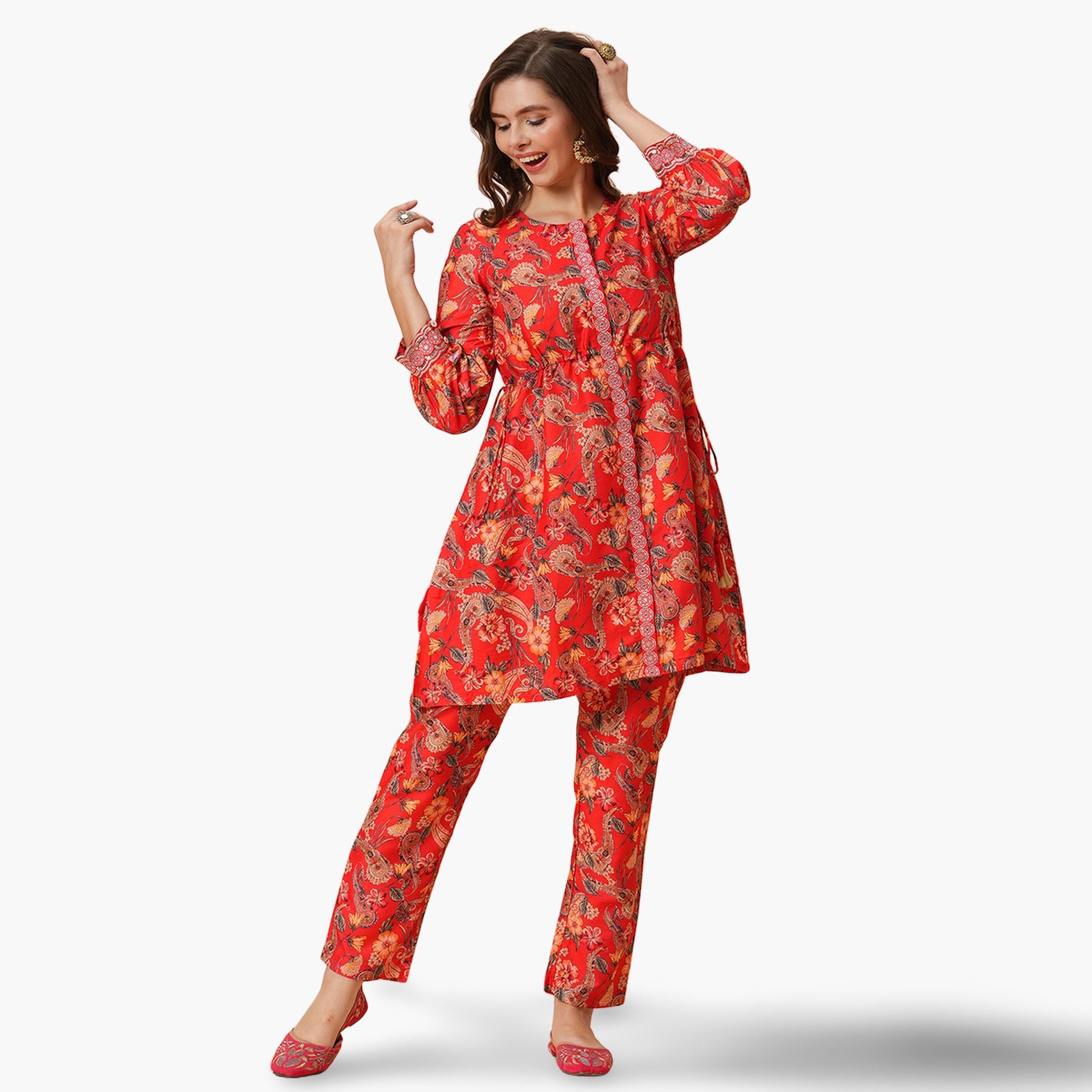 طقم منسق من تونيك وبنطال بطبعة زهور للنساء-women-clothing-coordsets-image-1