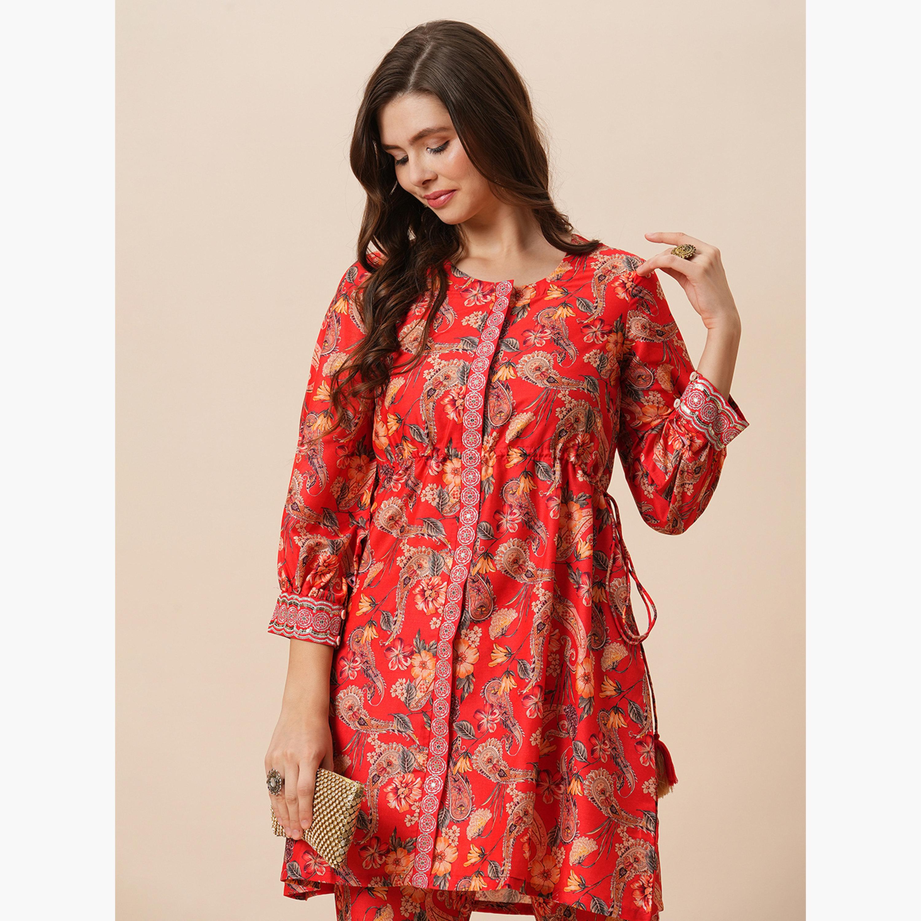 طقم منسق من تونيك وبنطال بطبعة زهور للنساء-women-clothing-coordsets-image-6