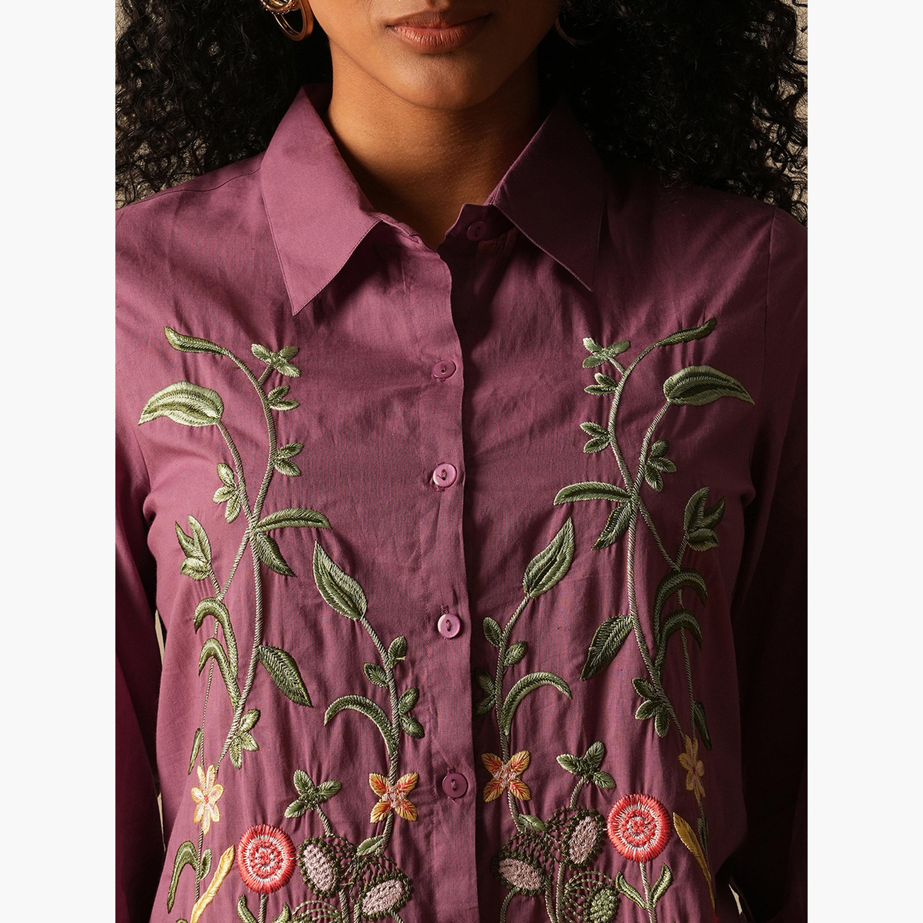 تونيك مطرز بزهور وبحافة واسعة-women-clothing-ethnicwear-kurtas-image-5