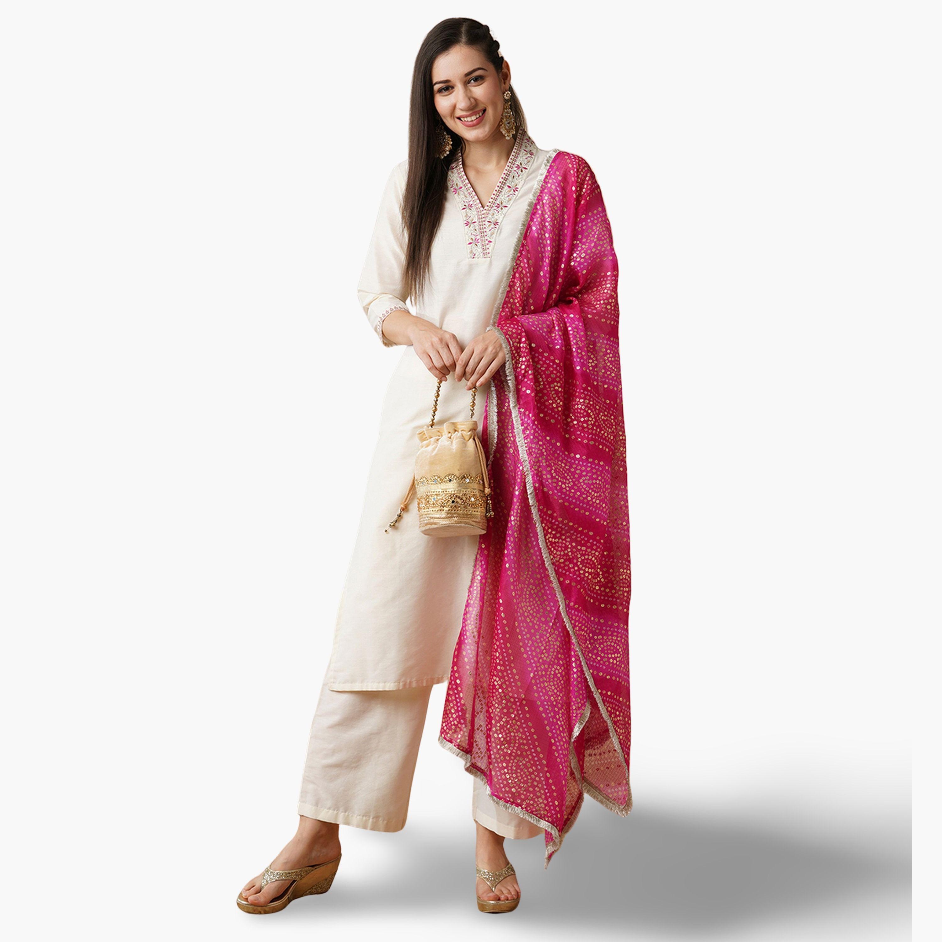 طقم كورتا مستقيمة مطرزة مع بنطال ودوباتا للنساء-women-clothing-ethnicwear-kurtasets-image-1