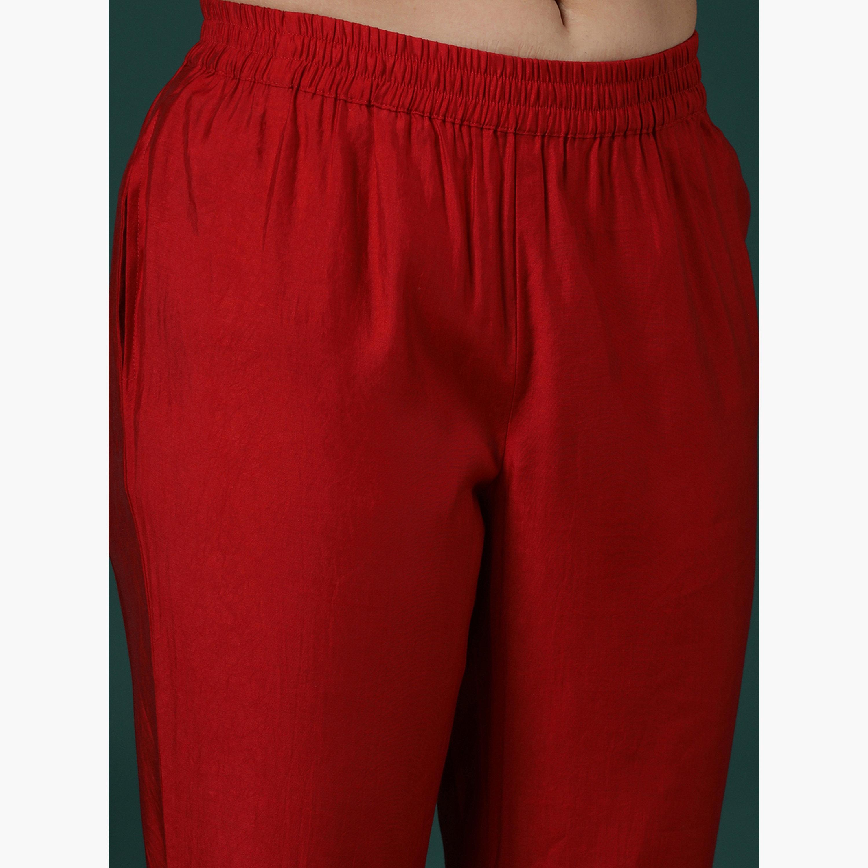 Globus X Styli Women Maroon Zari Embroidered Kurta and Elasticated Pants Set-women-clothing-ethnicwear-kurtasets-image-6