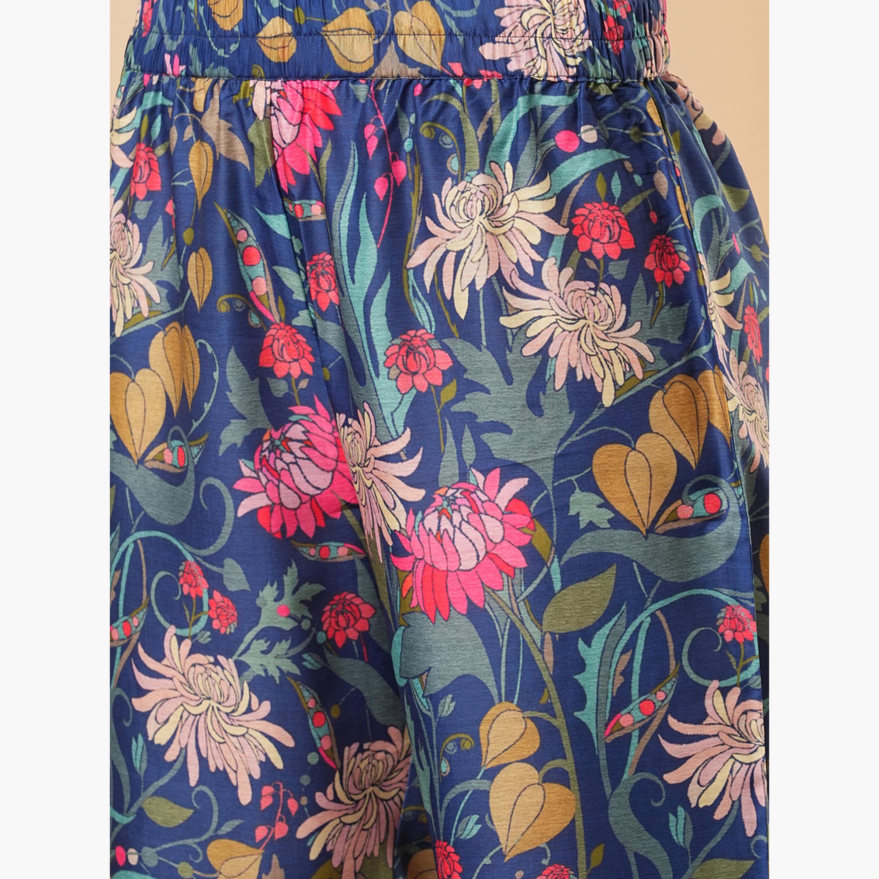 طقم كورتا بطبعة أزهار مع بنطال مستقيم للنساء-women-clothing-ethnicwear-kurtasets-image-5