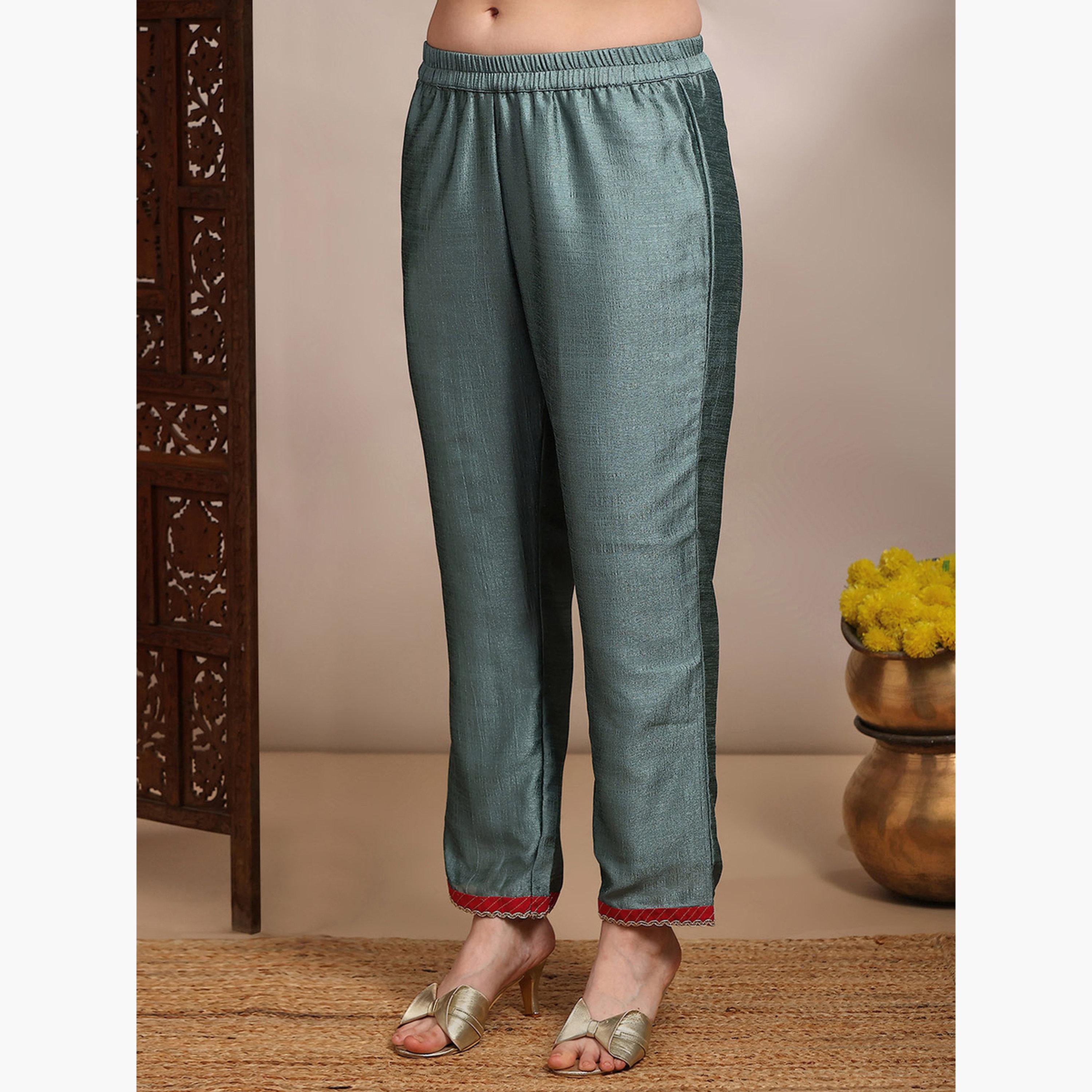 طقم كورتا مطرزة مع بنطال واسع ودوباتا للنساء-women-clothing-ethnicwear-kurtasets-image-5