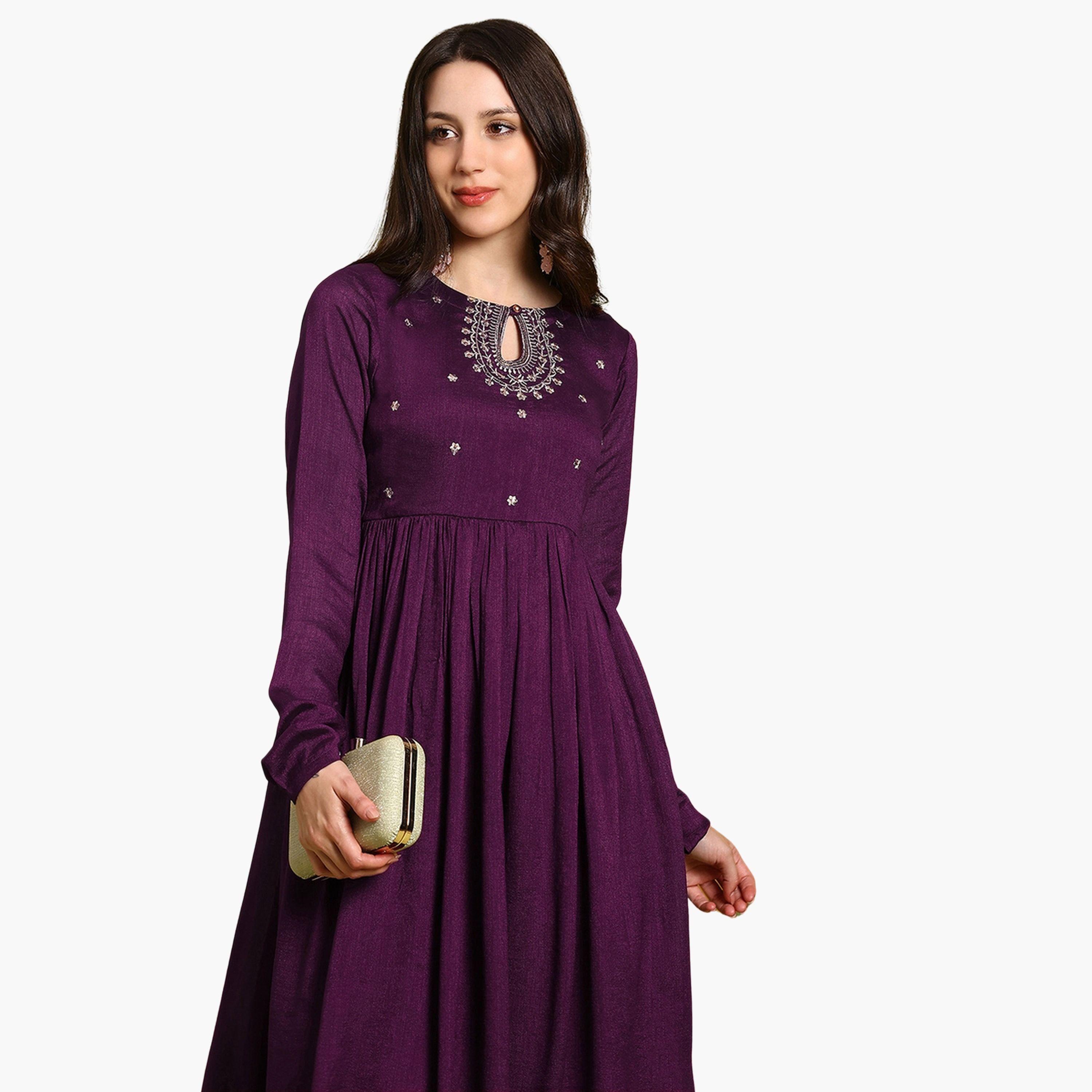 طقم منسق من كورتا مطرزة بالترتر وبنطال بأرجل واسعة-women-clothing-ethnicwear-kurtasets-image-3