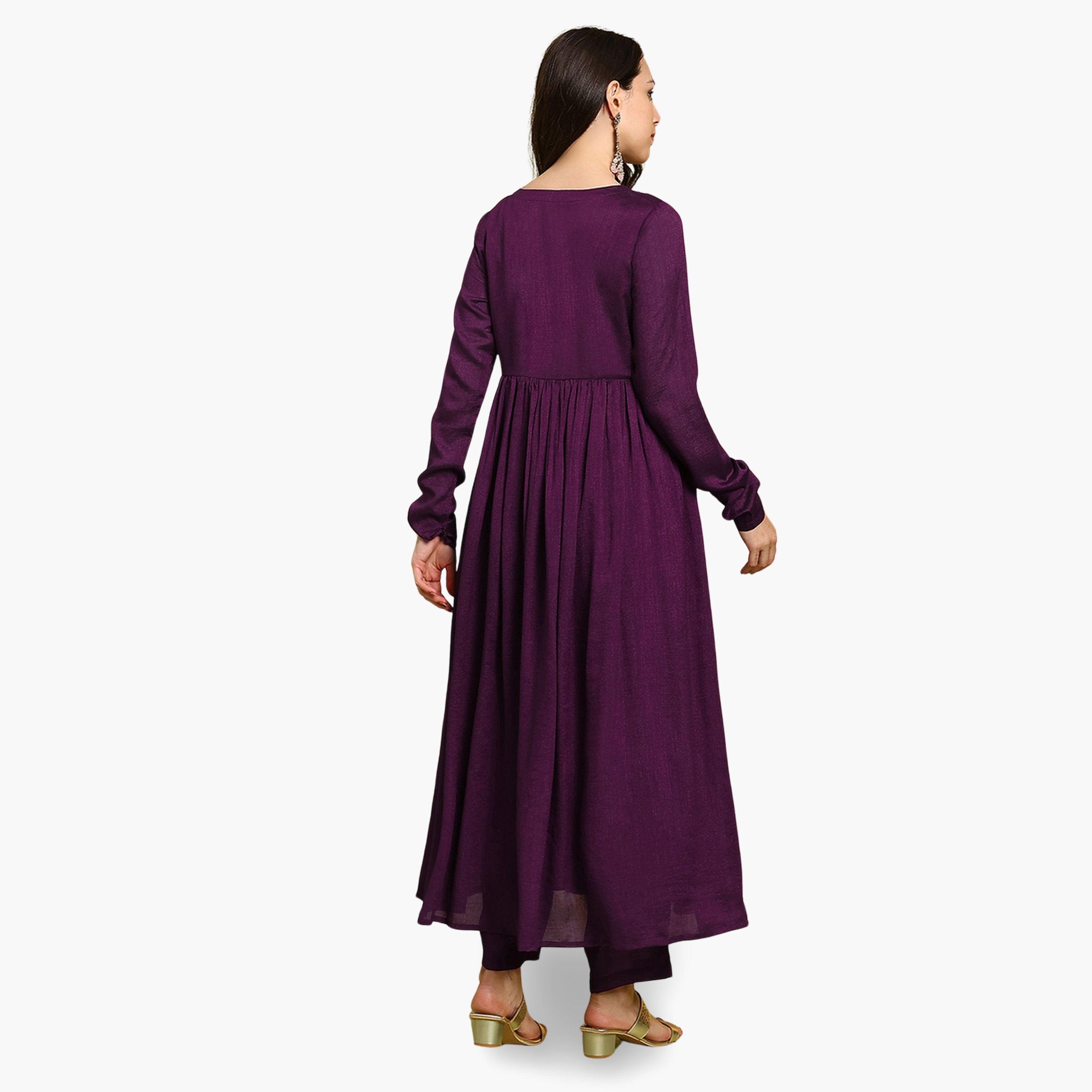 طقم منسق من كورتا مطرزة بالترتر وبنطال بأرجل واسعة-women-clothing-ethnicwear-kurtasets-image-6