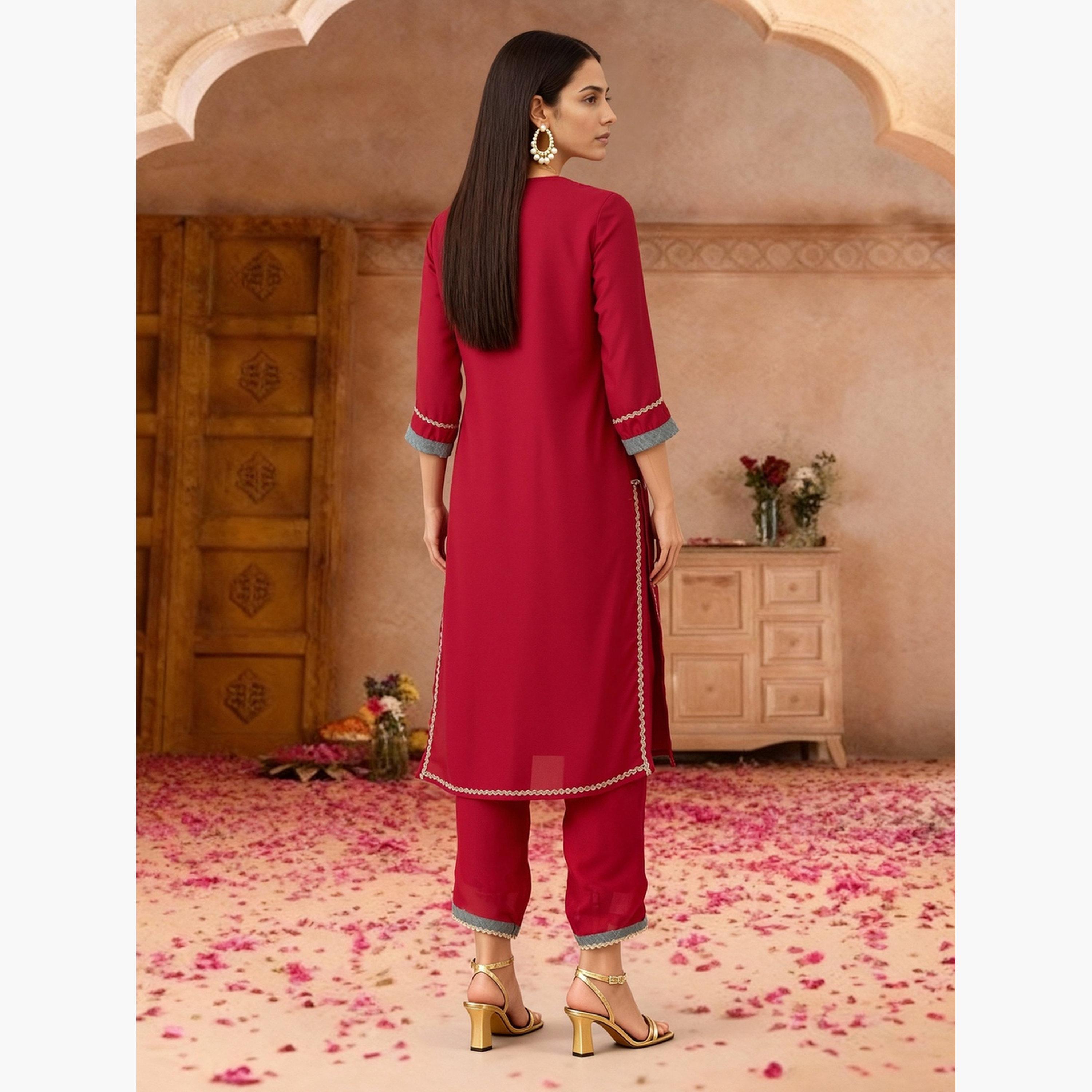 طقم كورتا مستقيمة مطرزة مع بنطال واسع ودوباتا للنساء-women-clothing-ethnicwear-kurtasets-image-3