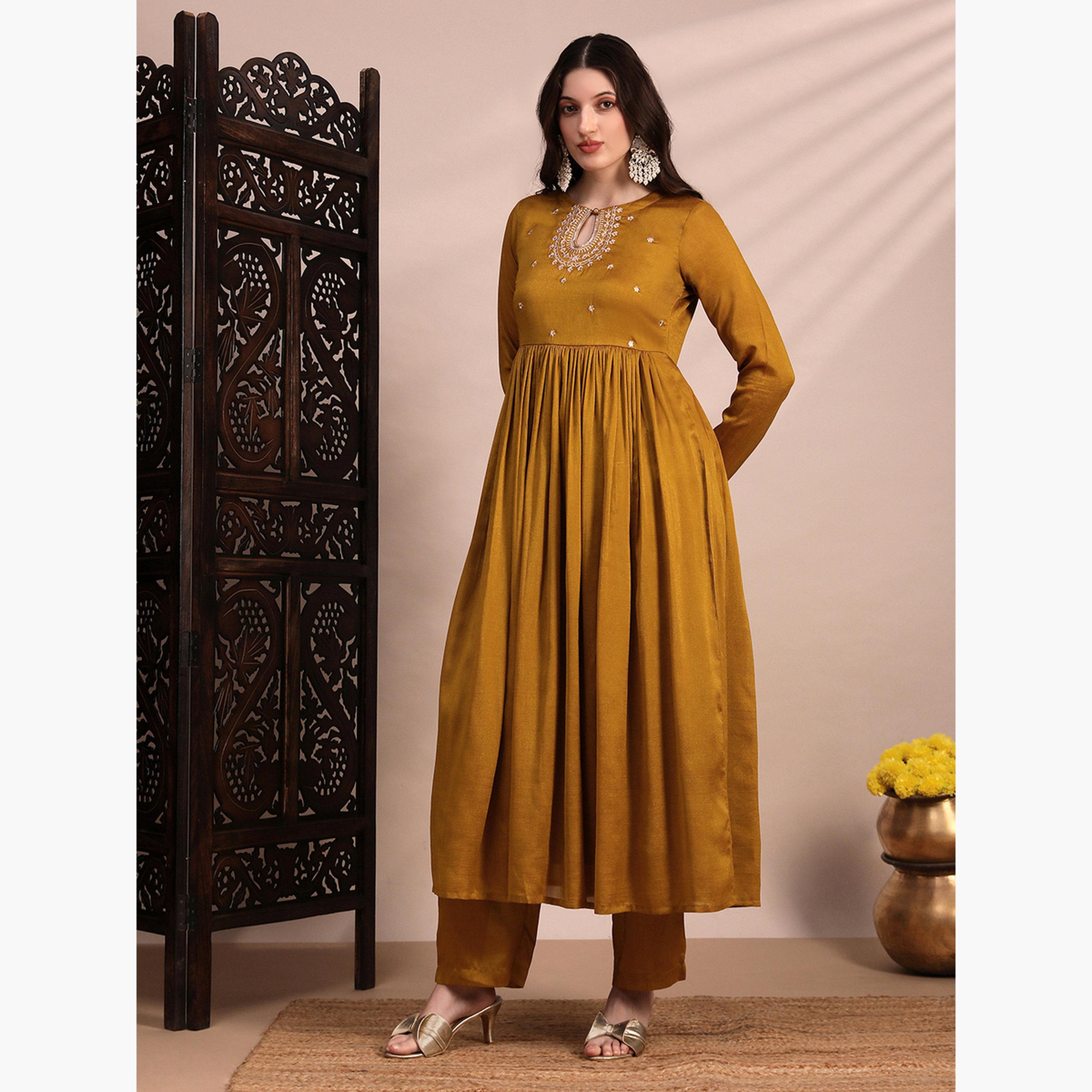 Globus X Styli Women Yellow Sequin Embroidered Kurta with Wide Leg Pants Set-women-clothing-ethnicwear-kurtasets-image-2