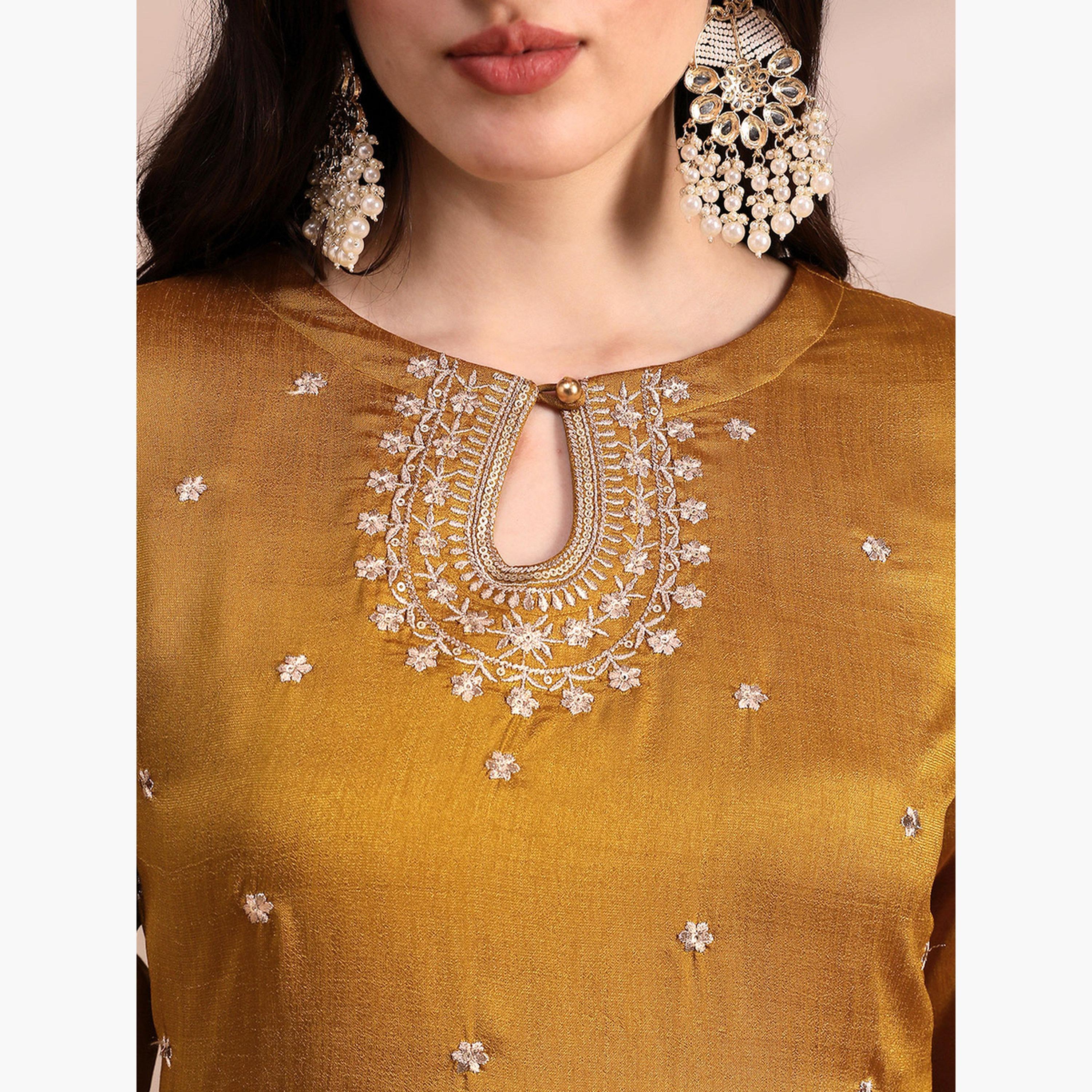 Globus X Styli Women Yellow Sequin Embroidered Kurta with Wide Leg Pants Set-women-clothing-ethnicwear-kurtasets-image-4