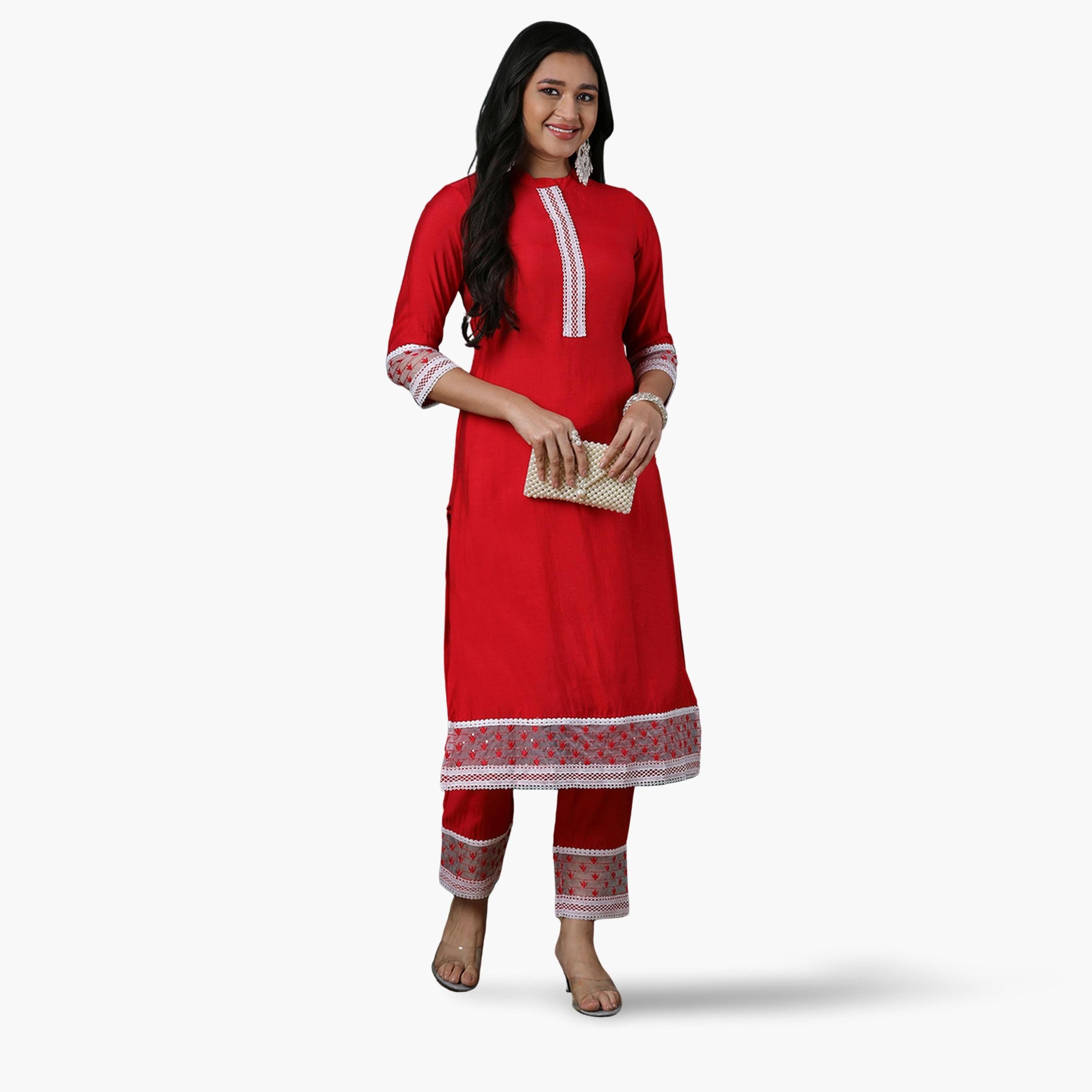طقم كورتا مطرزة بالترتر وبنطال للنساء-women-clothing-ethnicwear-kurtasets-image-1