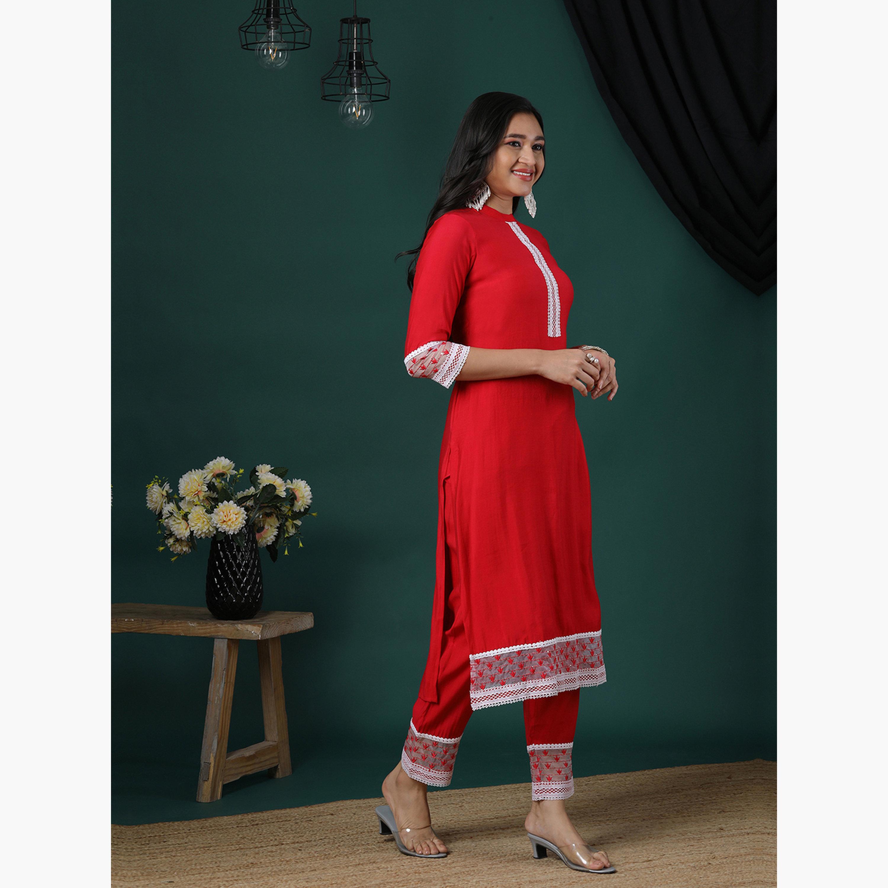 طقم كورتا مطرزة بالترتر وبنطال للنساء-women-clothing-ethnicwear-kurtasets-image-2