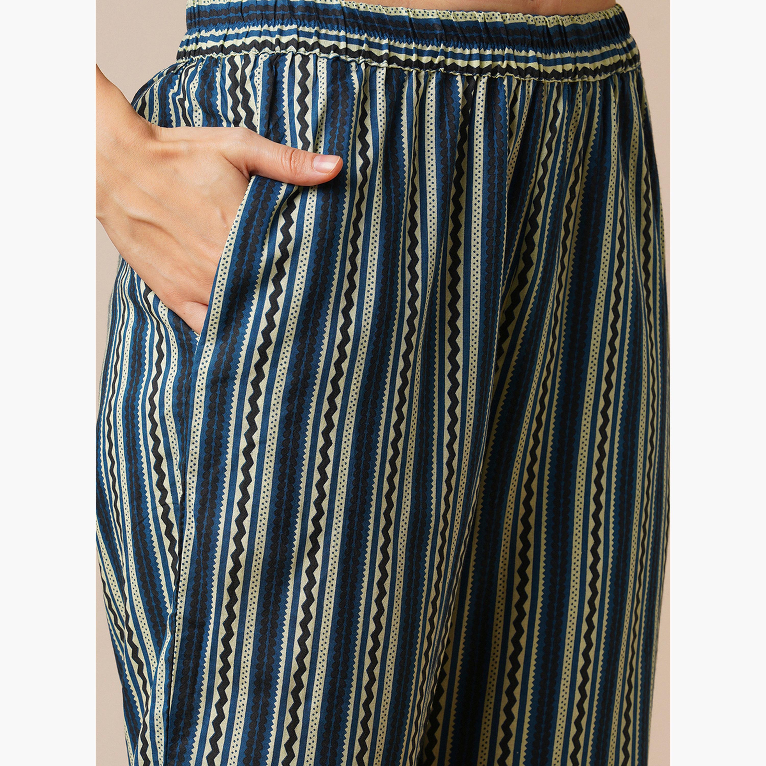 طقم كورتا بحمالات مع بنطال مخطط للنساء-women-clothing-ethnicwear-kurtasets-image-5