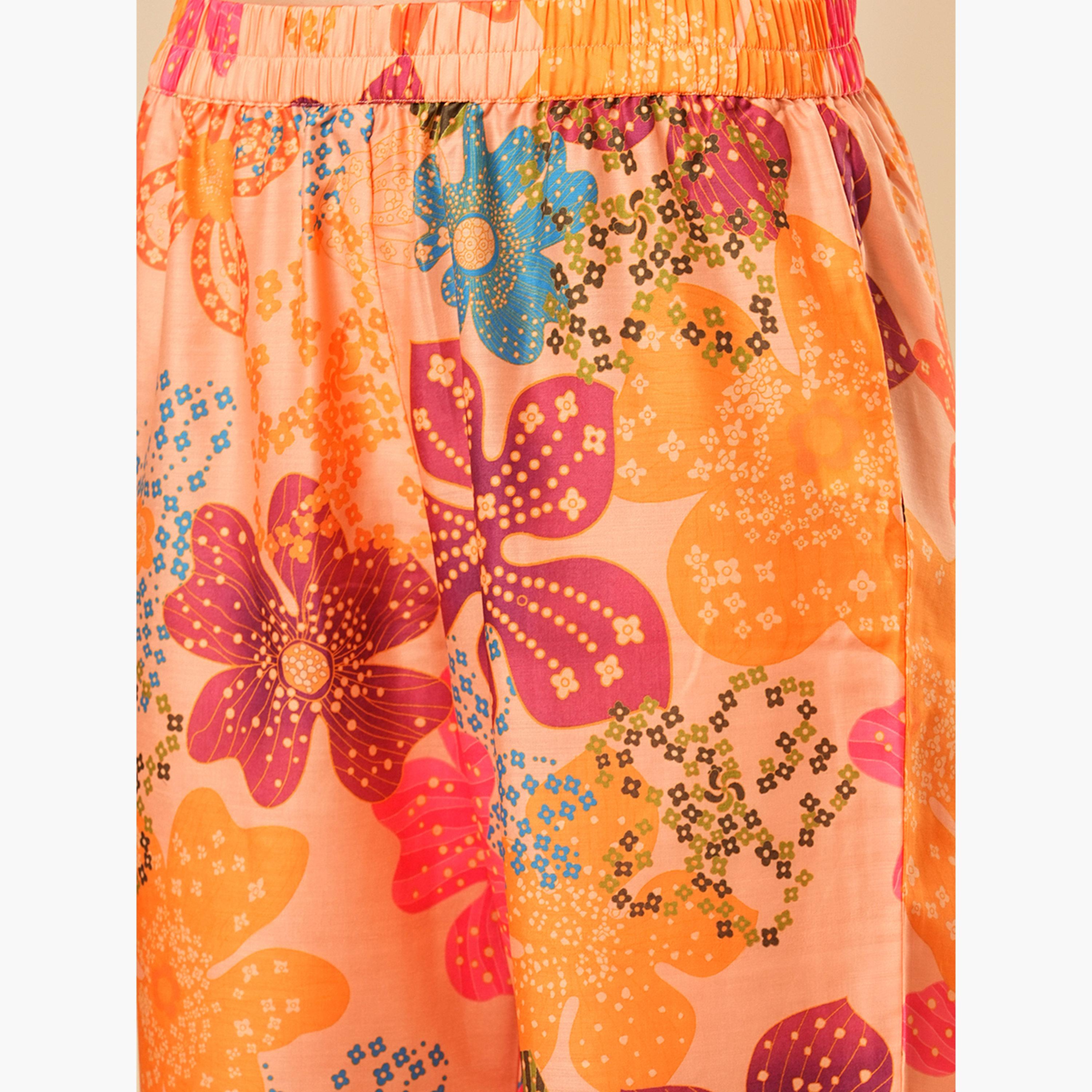 طقم كورتا بطبعة أزهار مع بنطال مستقيم للنساء-women-clothing-ethnicwear-kurtasets-image-5