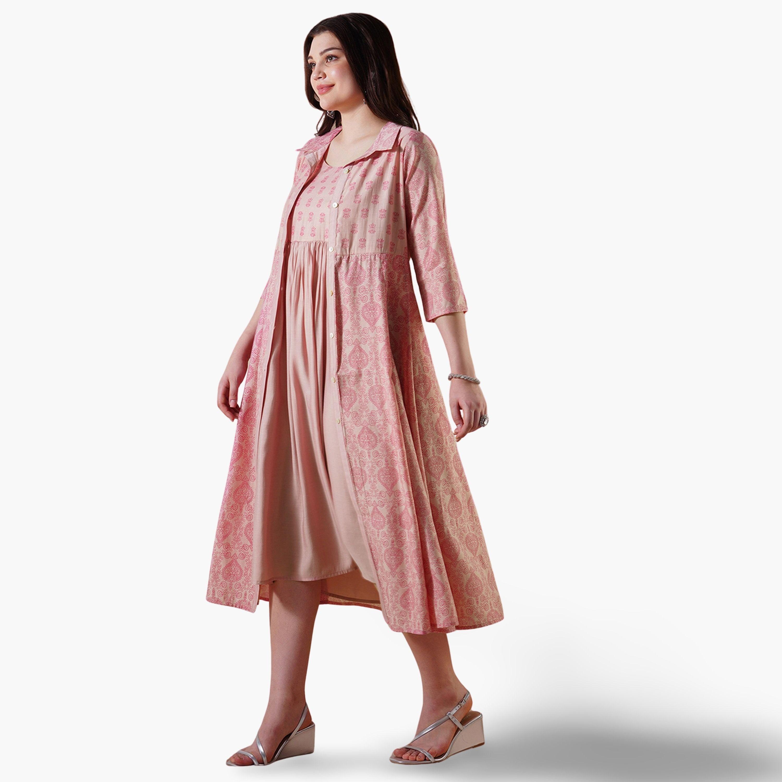 فستان ميدي بحمالات مع كارديجان قصير-women-clothing-ethnicwear-dresses-image-1