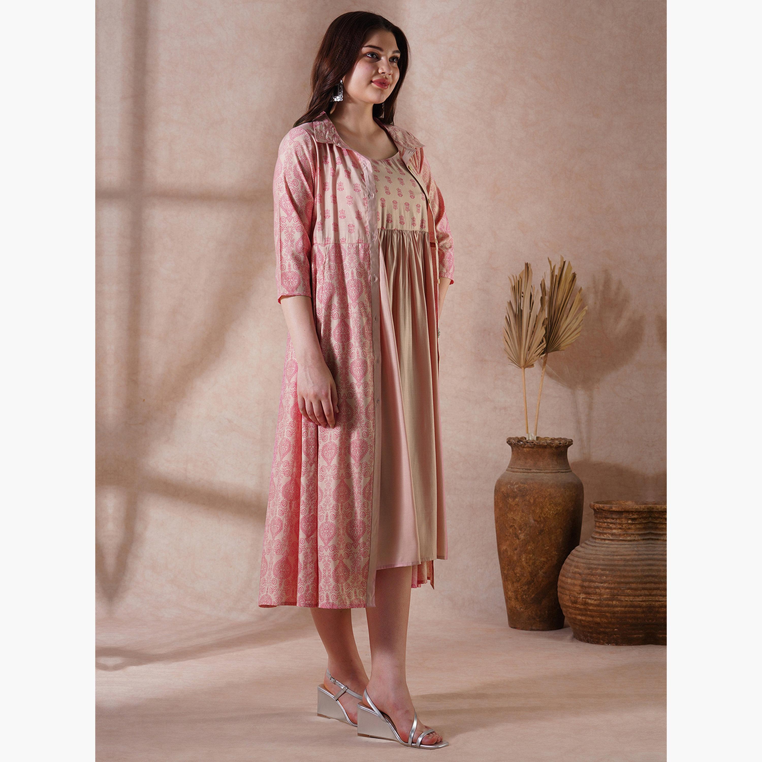 فستان ميدي بحمالات مع كارديجان قصير-women-clothing-ethnicwear-dresses-image-2