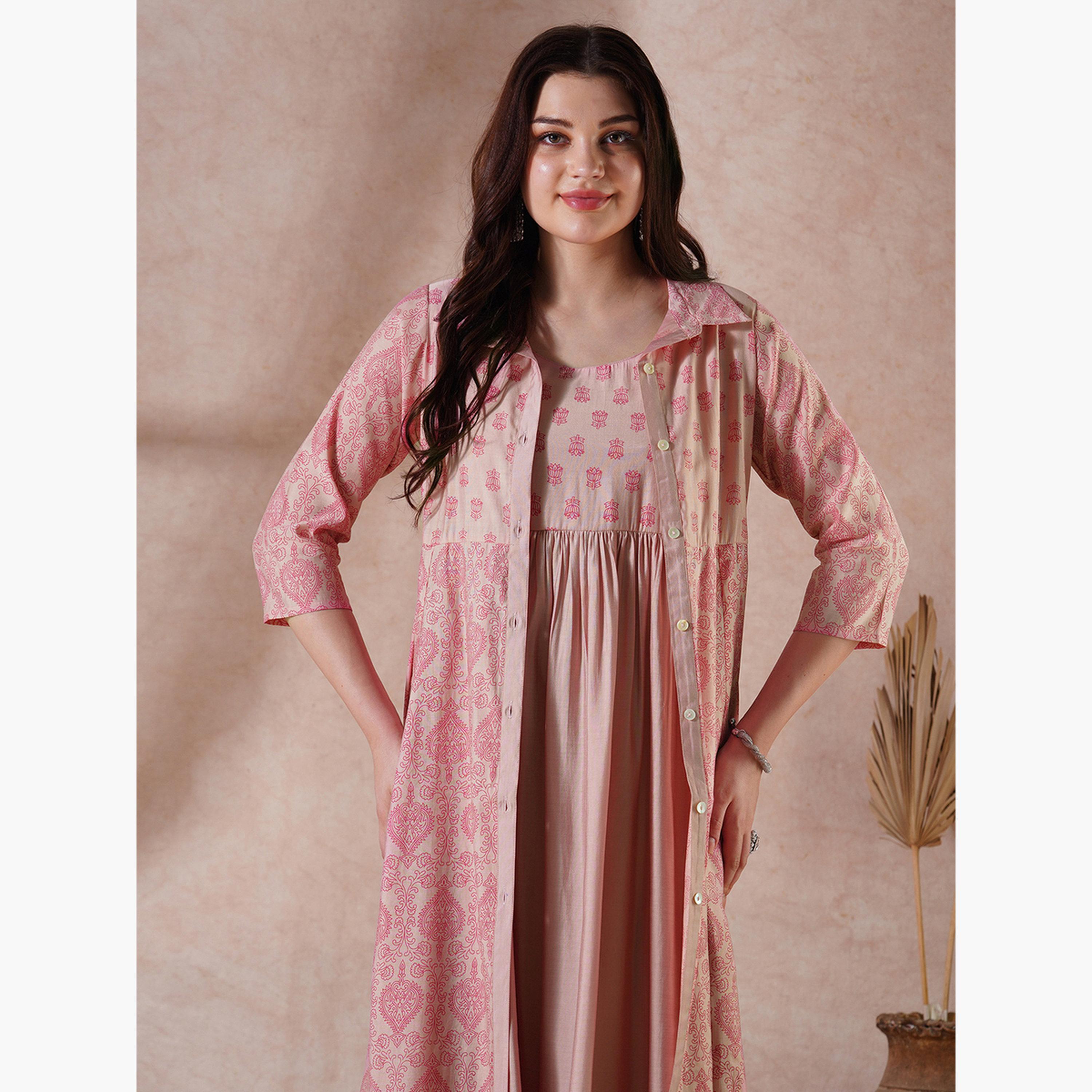 فستان ميدي بحمالات مع كارديجان قصير-women-clothing-ethnicwear-dresses-image-4