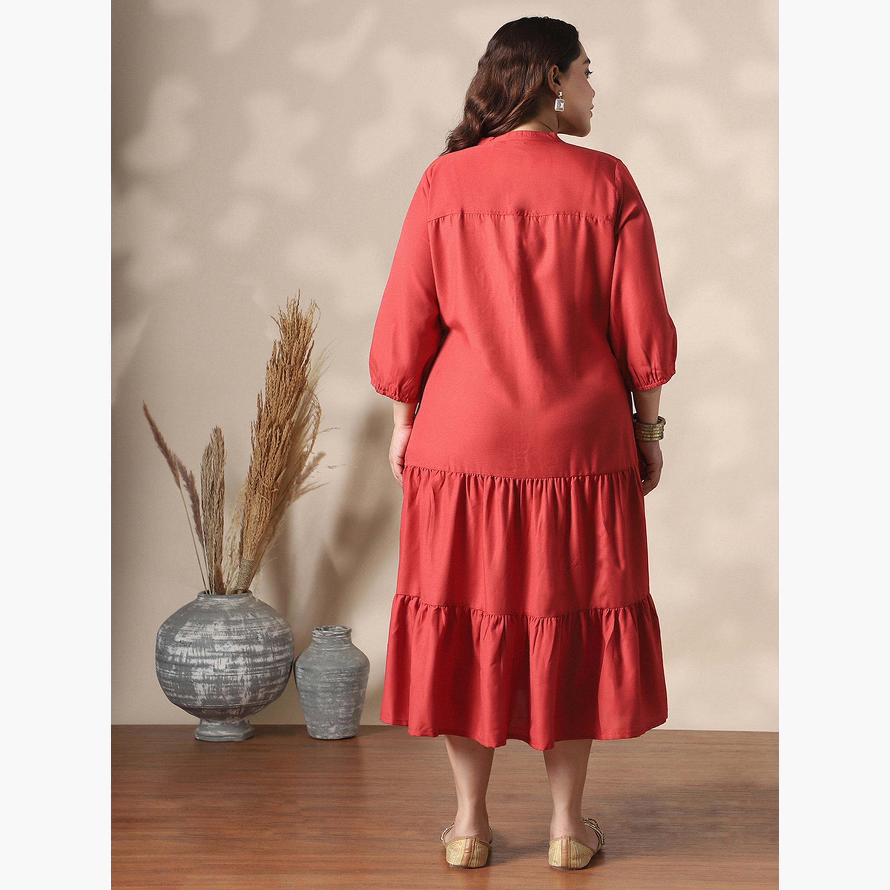 فستان ميدي بياقة ماندارين مقاس كبير-women-clothing-ethnicwear-dresses-image-3