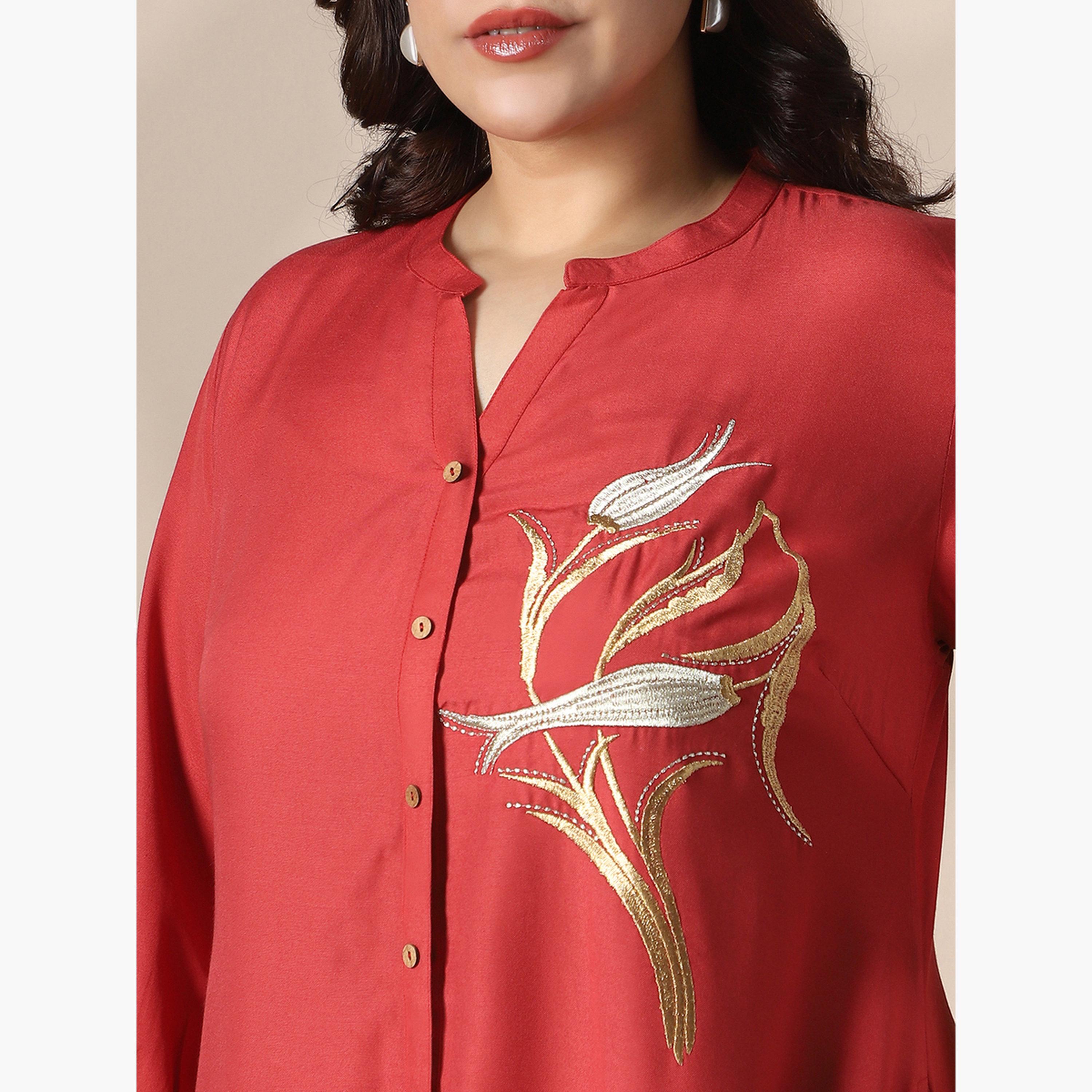فستان ميدي بياقة ماندارين مقاس كبير-women-clothing-ethnicwear-dresses-image-5