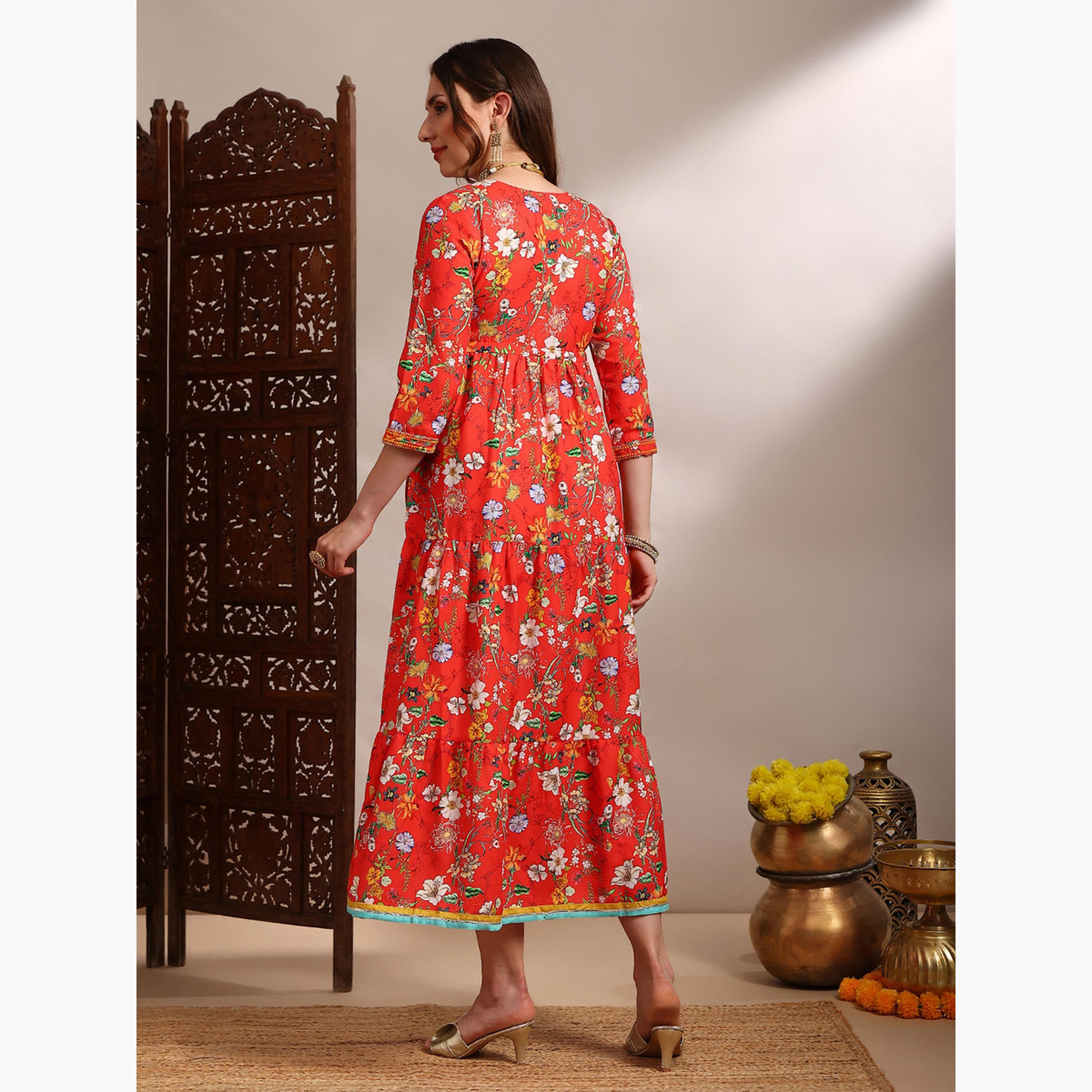 فستان ميدي مطرز بطبعة زهور-women-clothing-ethnicwear-dresses-image-3