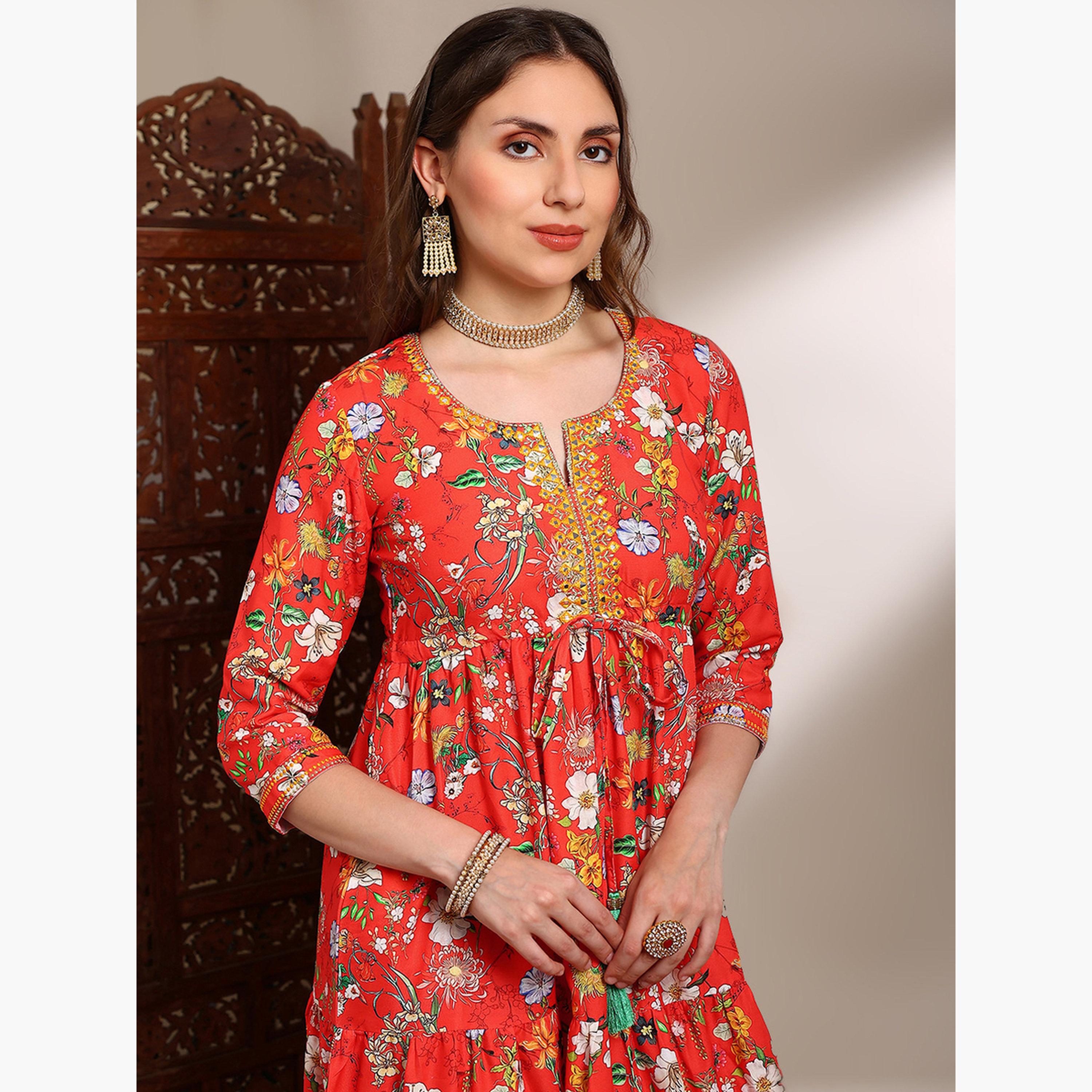 فستان ميدي مطرز بطبعة زهور-women-clothing-ethnicwear-dresses-image-4