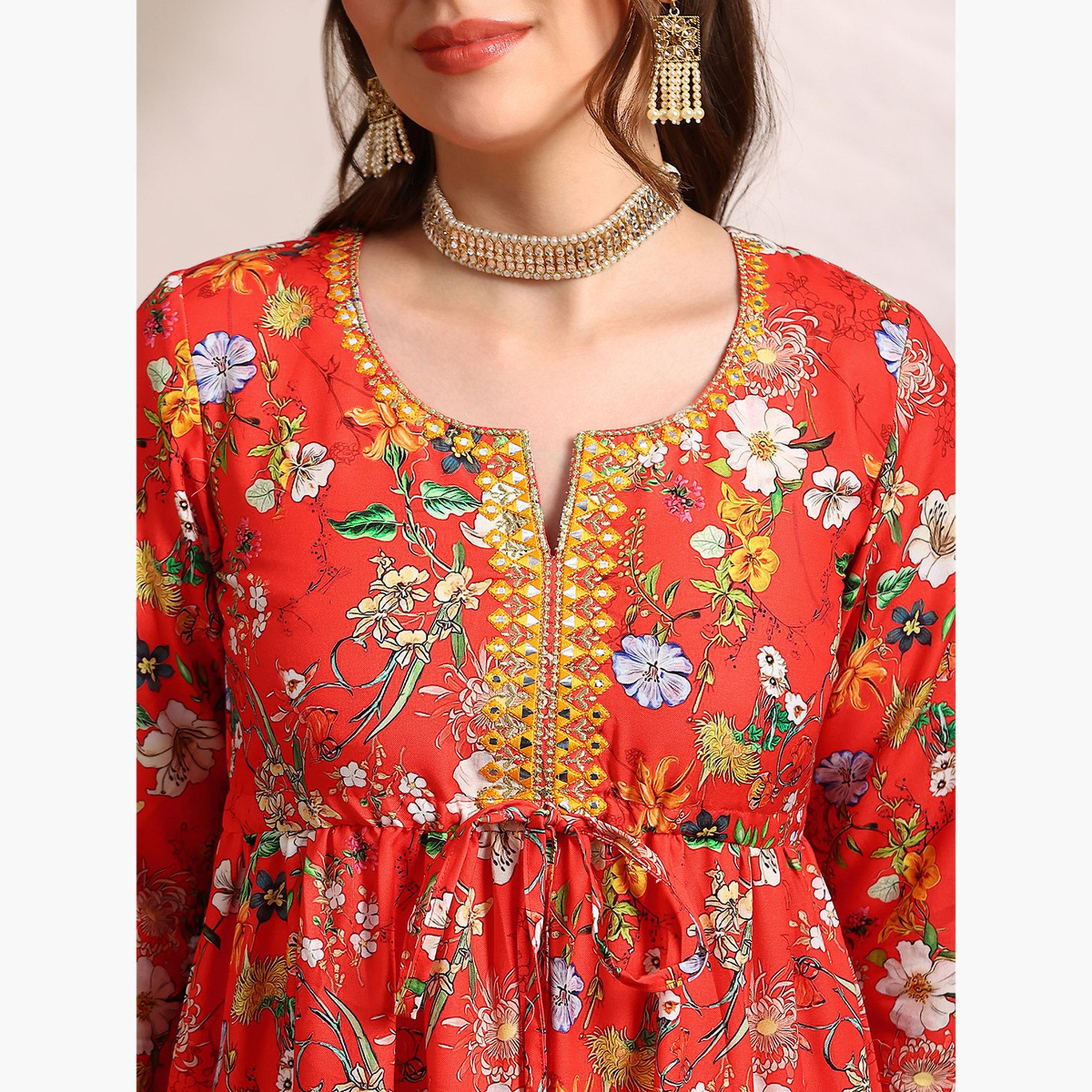 فستان ميدي مطرز بطبعة زهور-women-clothing-ethnicwear-dresses-image-5