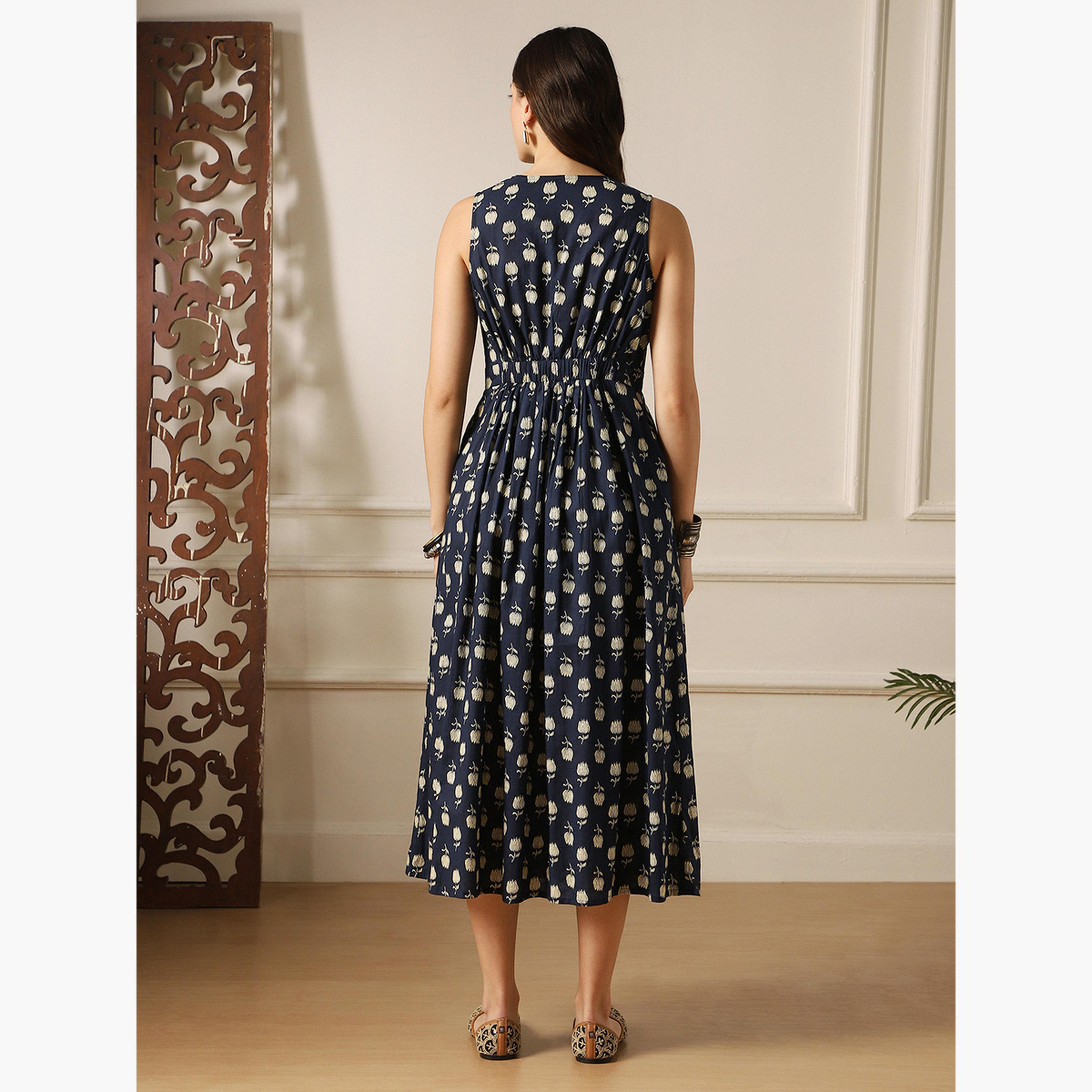 فستان ميدي بتصميم لف وطبعة زهور-women-clothing-ethnicwear-dresses-image-3