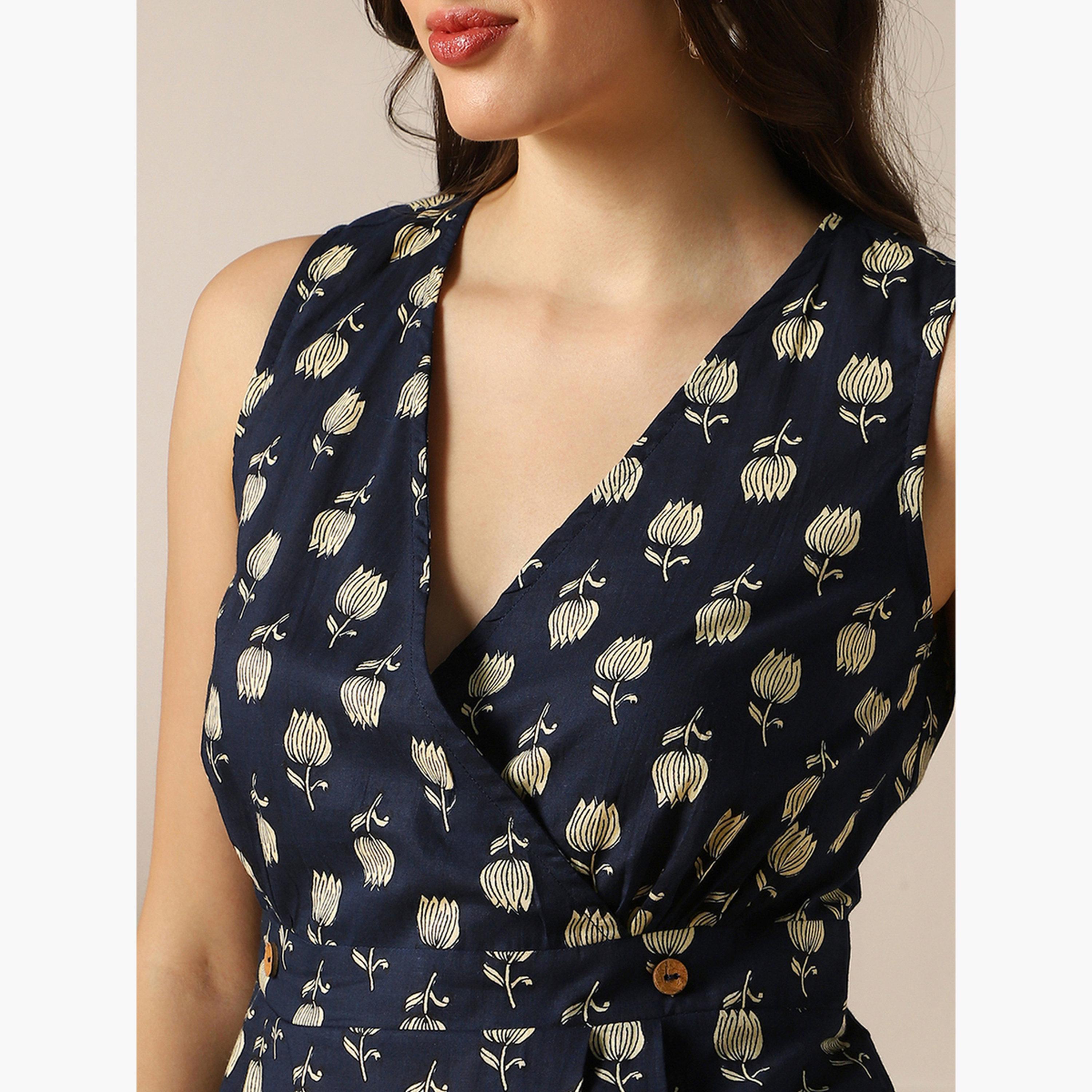 فستان ميدي بتصميم لف وطبعة زهور-women-clothing-ethnicwear-dresses-image-5