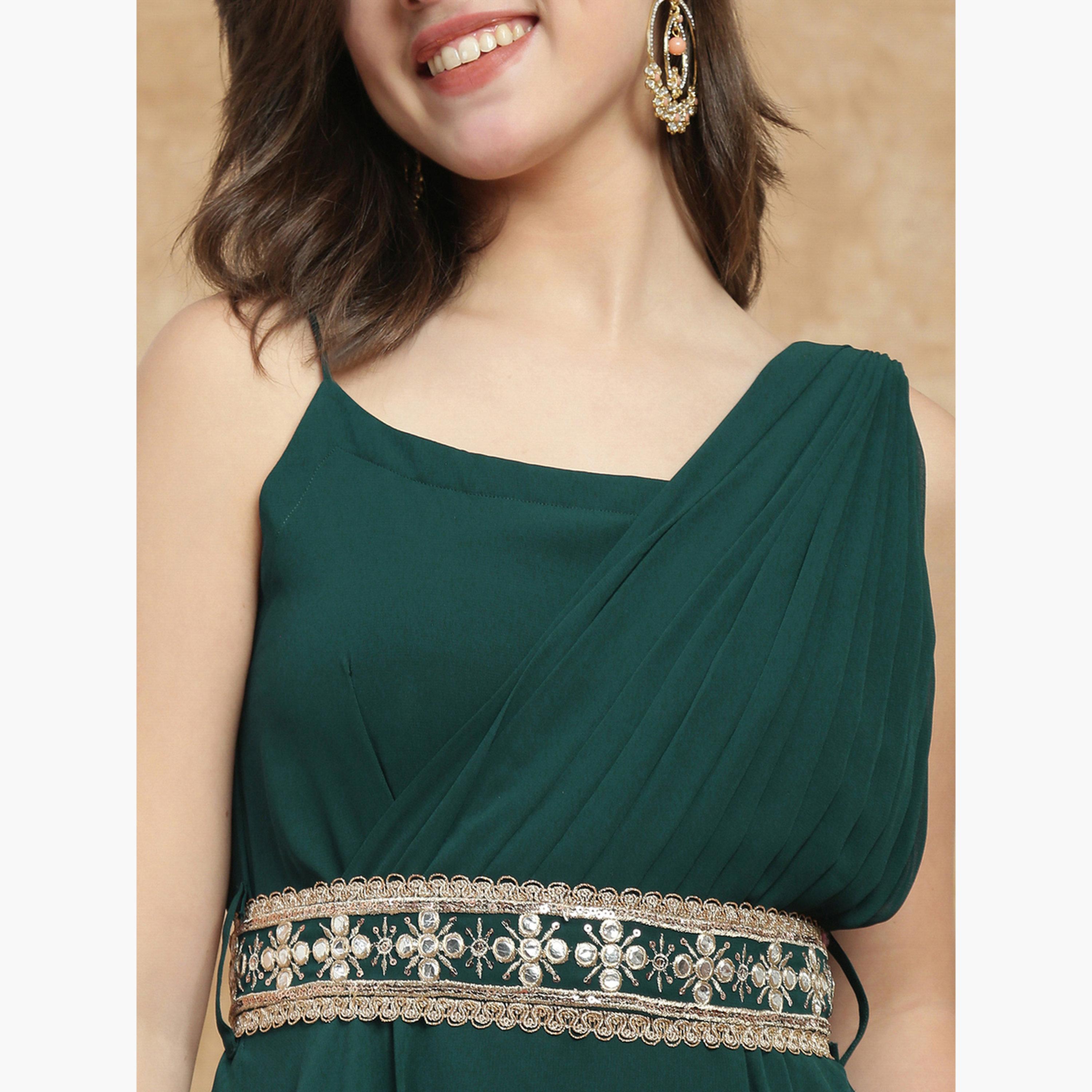 Globus X Styli Women Dark Green Strappy Embroidered Maxi Dress-women-clothing-ethnicwear-dresses-image-6