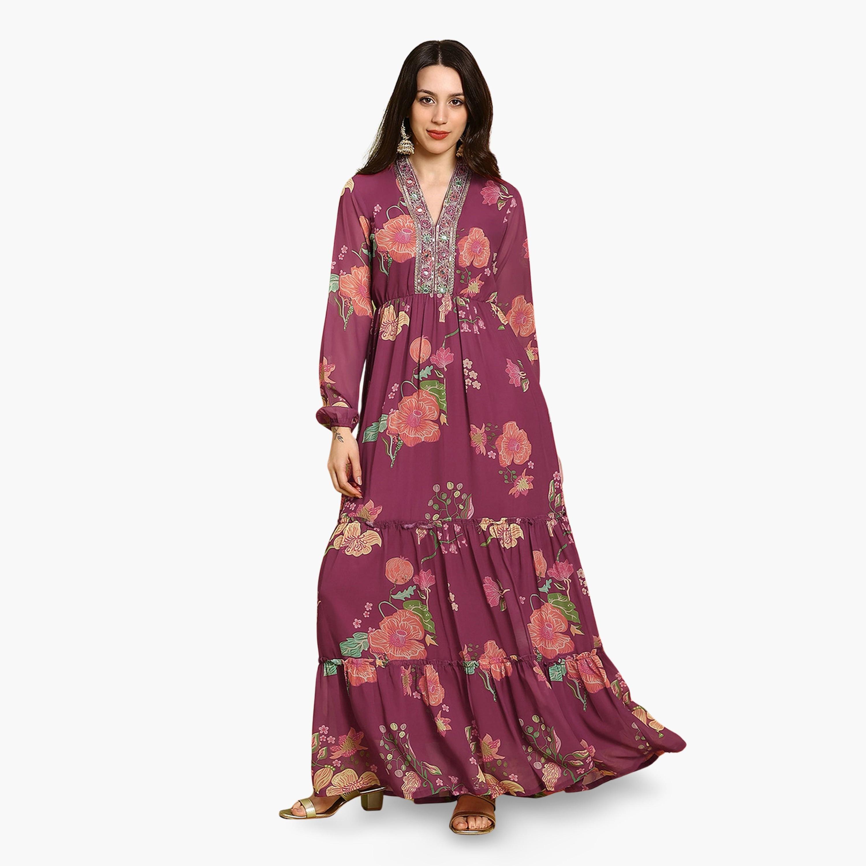 فستان ماكسي بأكمام بيشوب ومطرز-women-clothing-ethnicwear-dresses-image-1