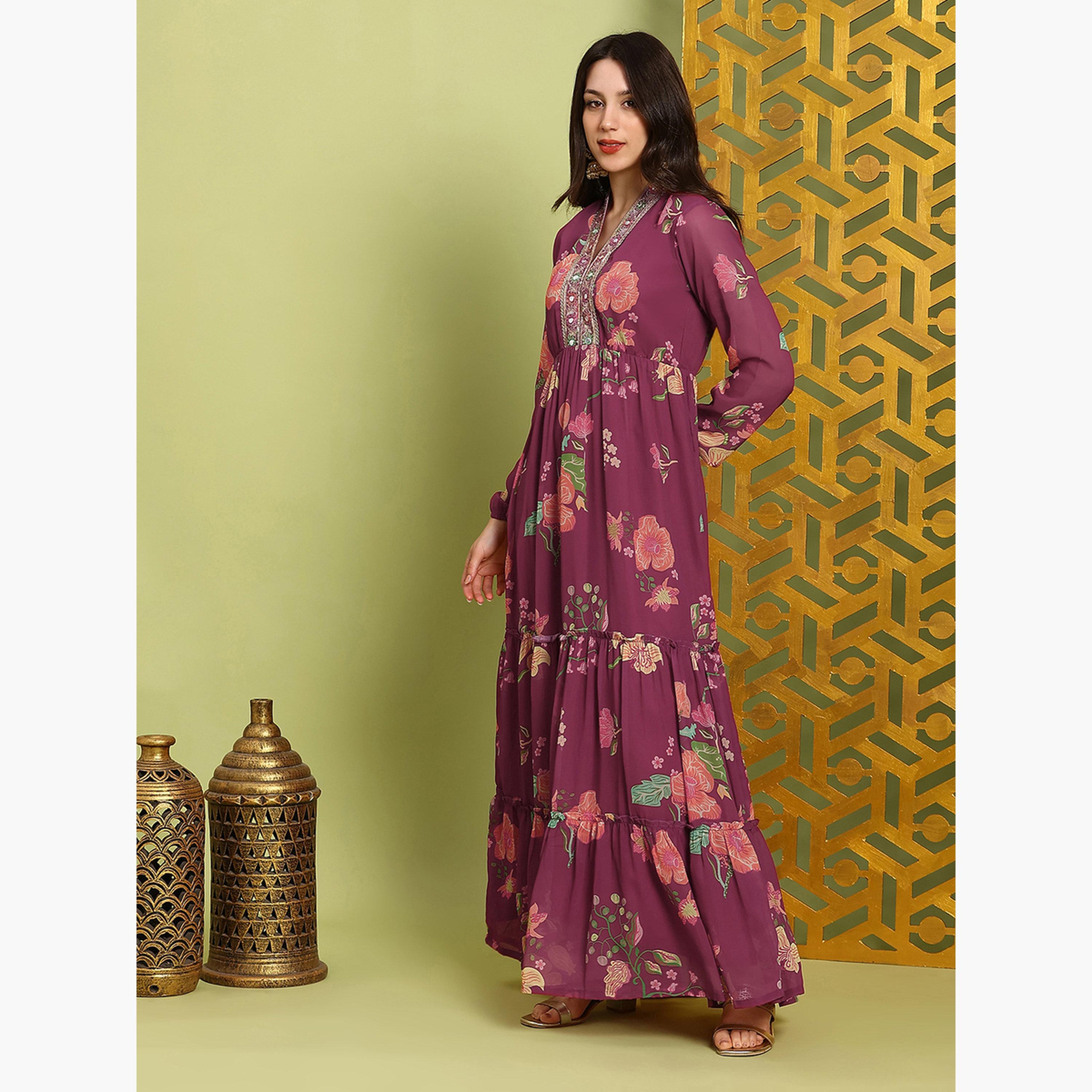 فستان ماكسي بأكمام بيشوب ومطرز-women-clothing-ethnicwear-dresses-image-2