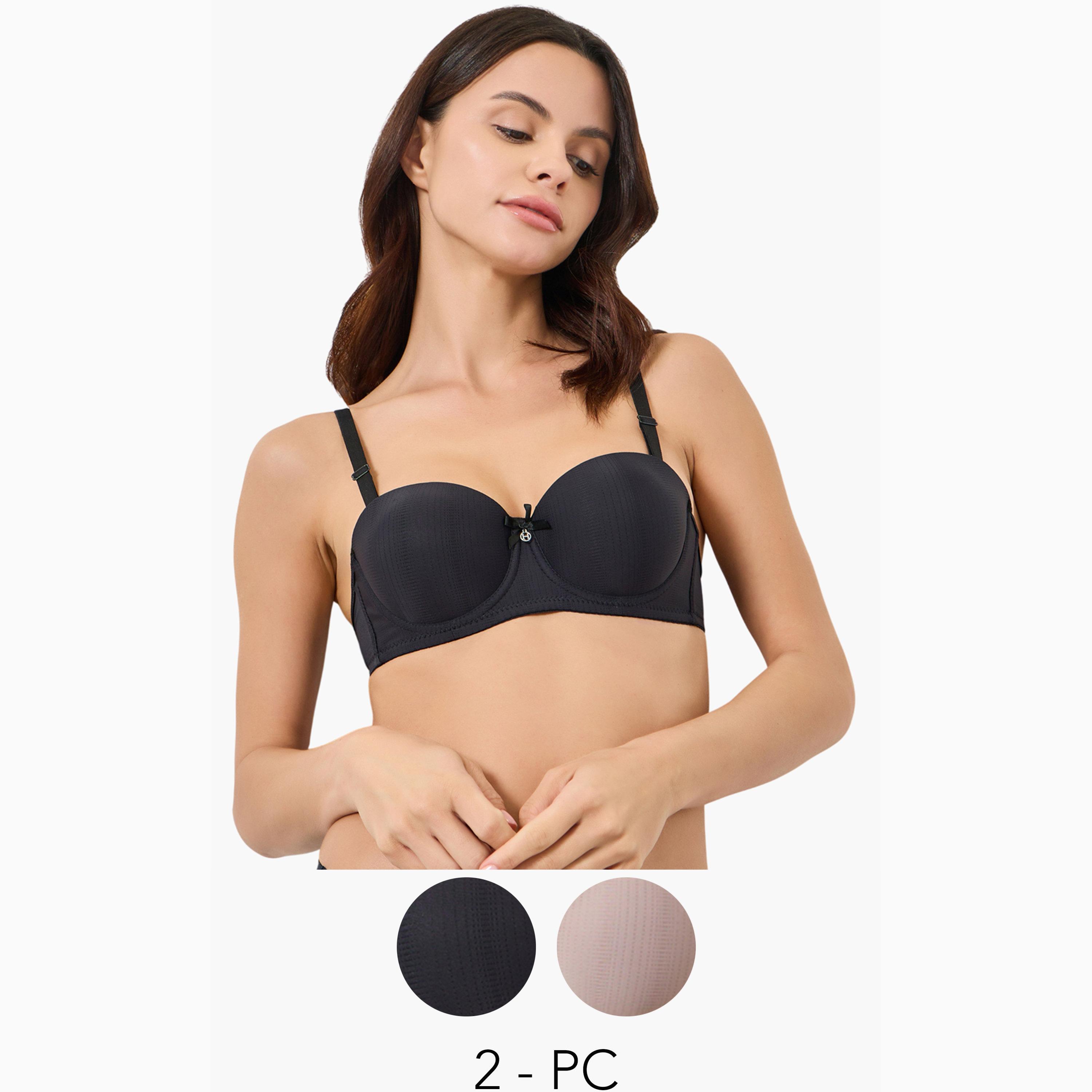 Styli Pack fo 2 - Padded Wired Balconette Bra With Metal Trim-women-clothing-lingerie-bras-image-1