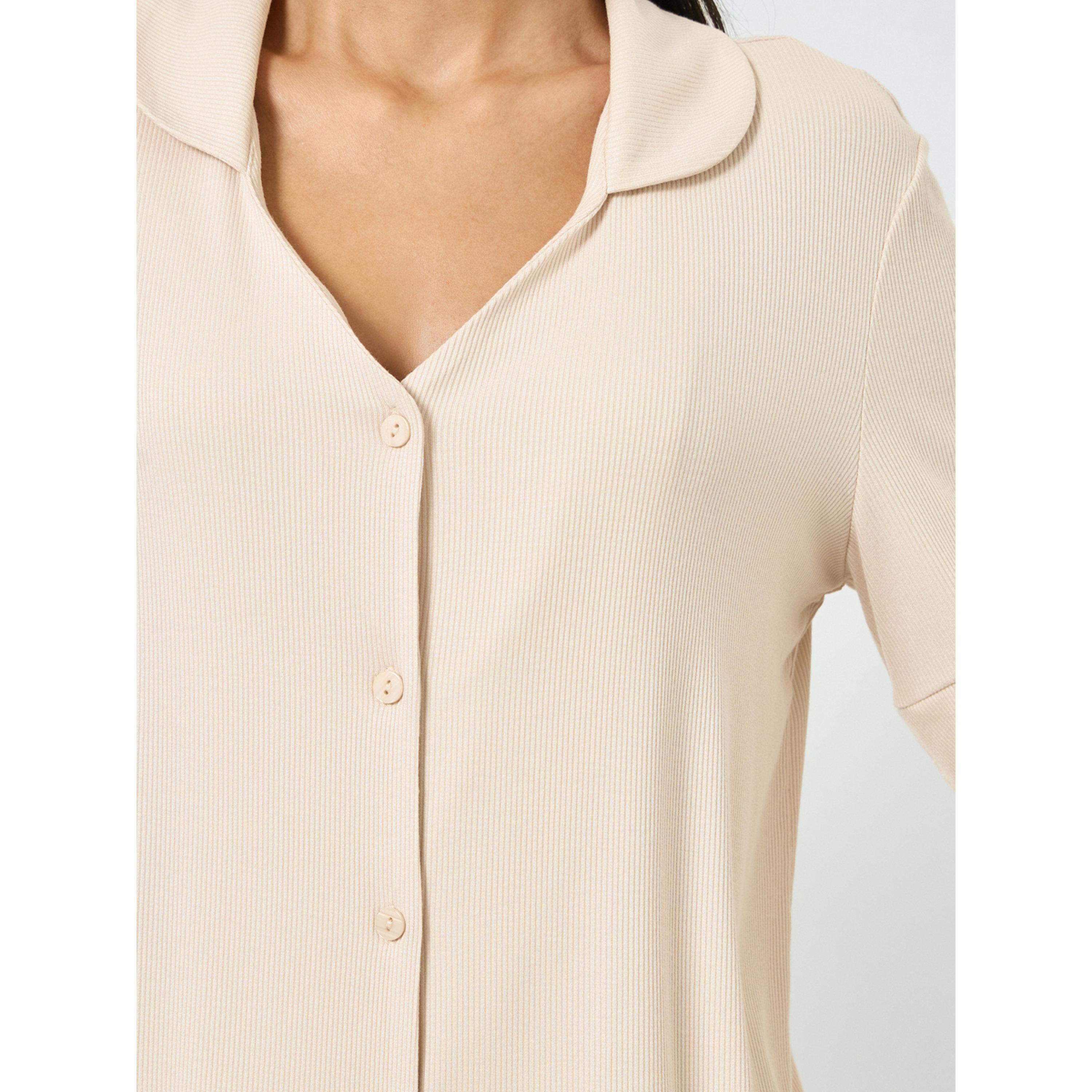 طقم بيجاما من قميص بأزرار وتفاصيل مضلعة-women-clothing-nightwear-pyjamas-longsets-image-5