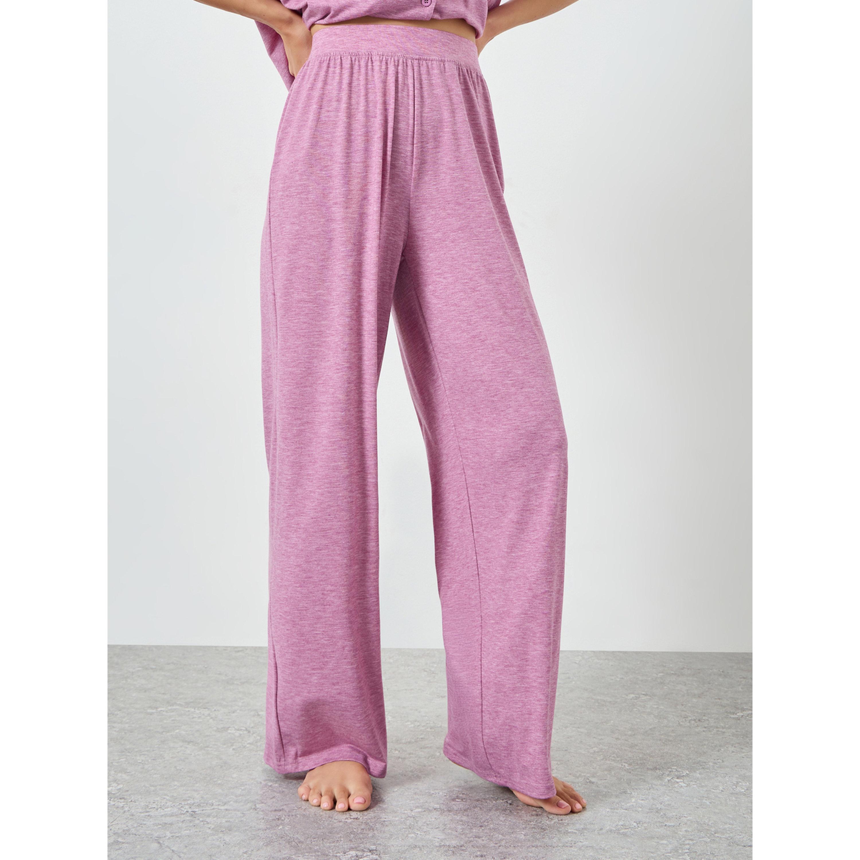 Styli Pink Melange Knit Buttoned Shirt and Pyjama Set-women-clothing-nightwear-pyjamas-longsets-image-4