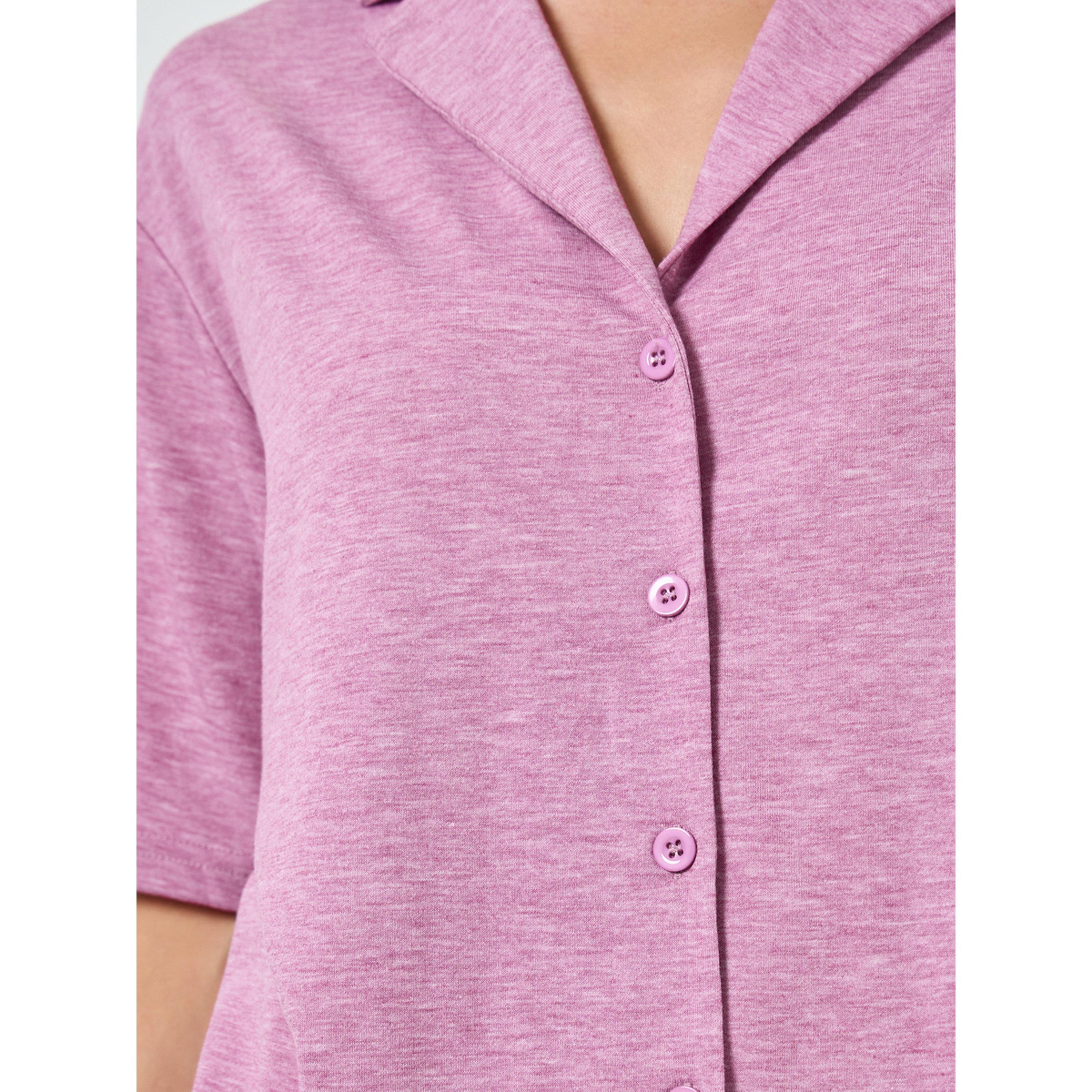 Styli Pink Melange Knit Buttoned Shirt and Pyjama Set-women-clothing-nightwear-pyjamas-longsets-image-5