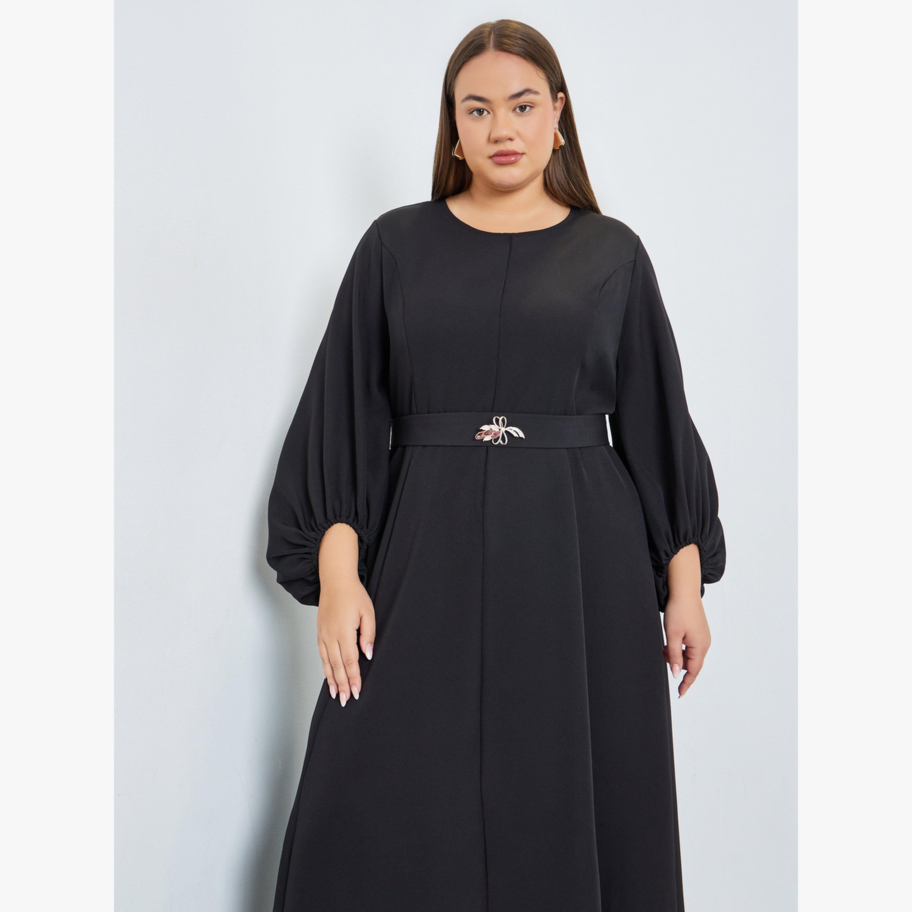 Styli Plus Size Black A-Line Maxi Dress-women-clothing-dresses-image-2