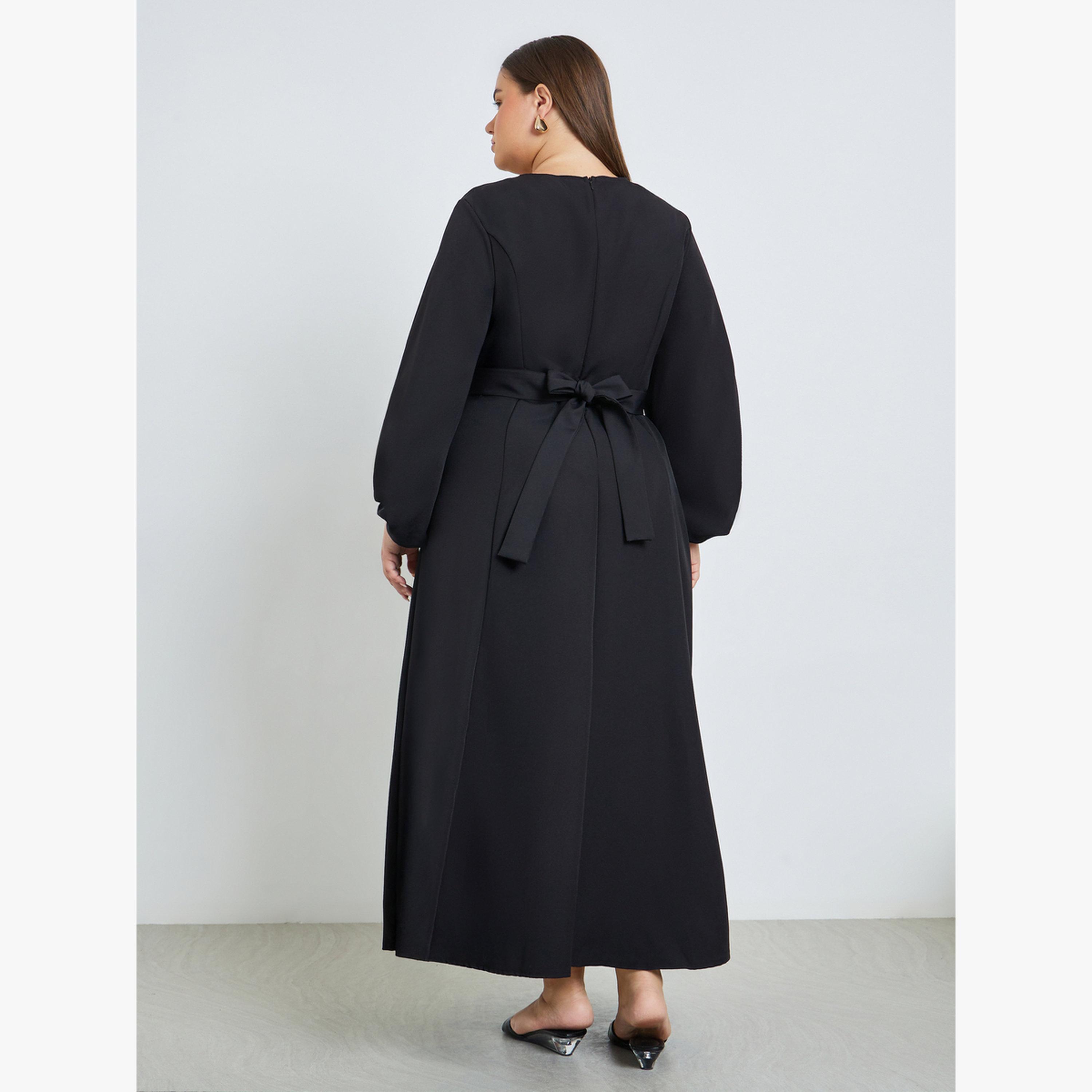 فستان طويل بحافة واسعة مقاس كبير أسود-women-clothing-dresses-image-3
