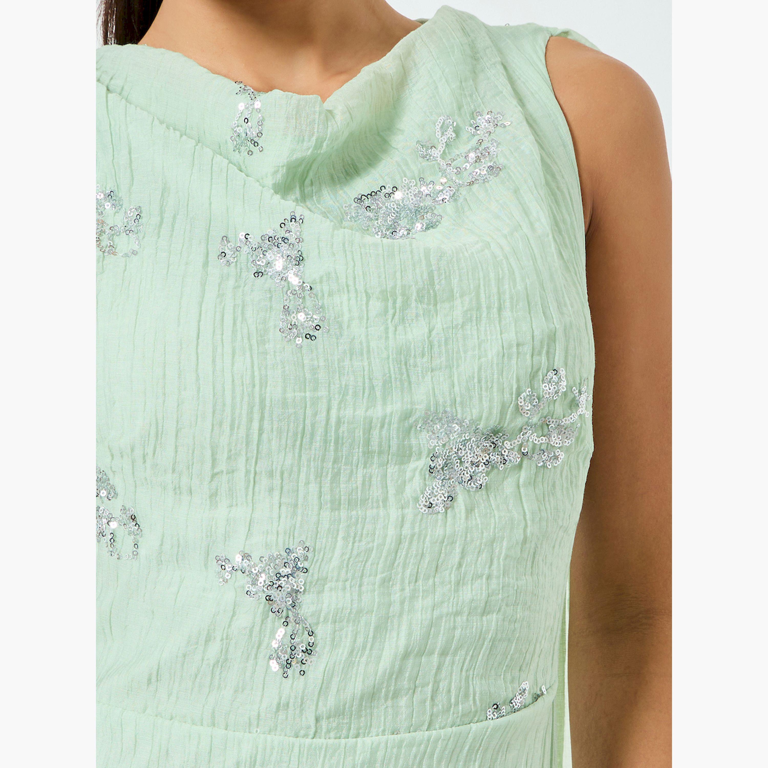 فستان طويل أخضر بلا أكمام مع كيب-women-clothing-dresses-image-5